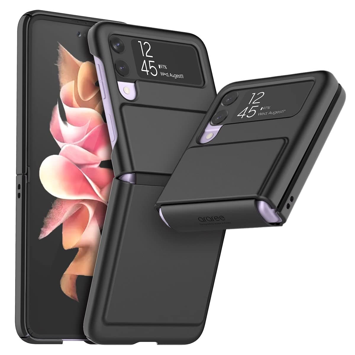 araree Aero Flex for Galaxy Z Flip 3 Case with Hinge Protection, Slim Protective Cover (PC) with Hinge Protector (TPU), Compatible with Galaxy Z Flip 3 5G (Black, Z Flip 3)