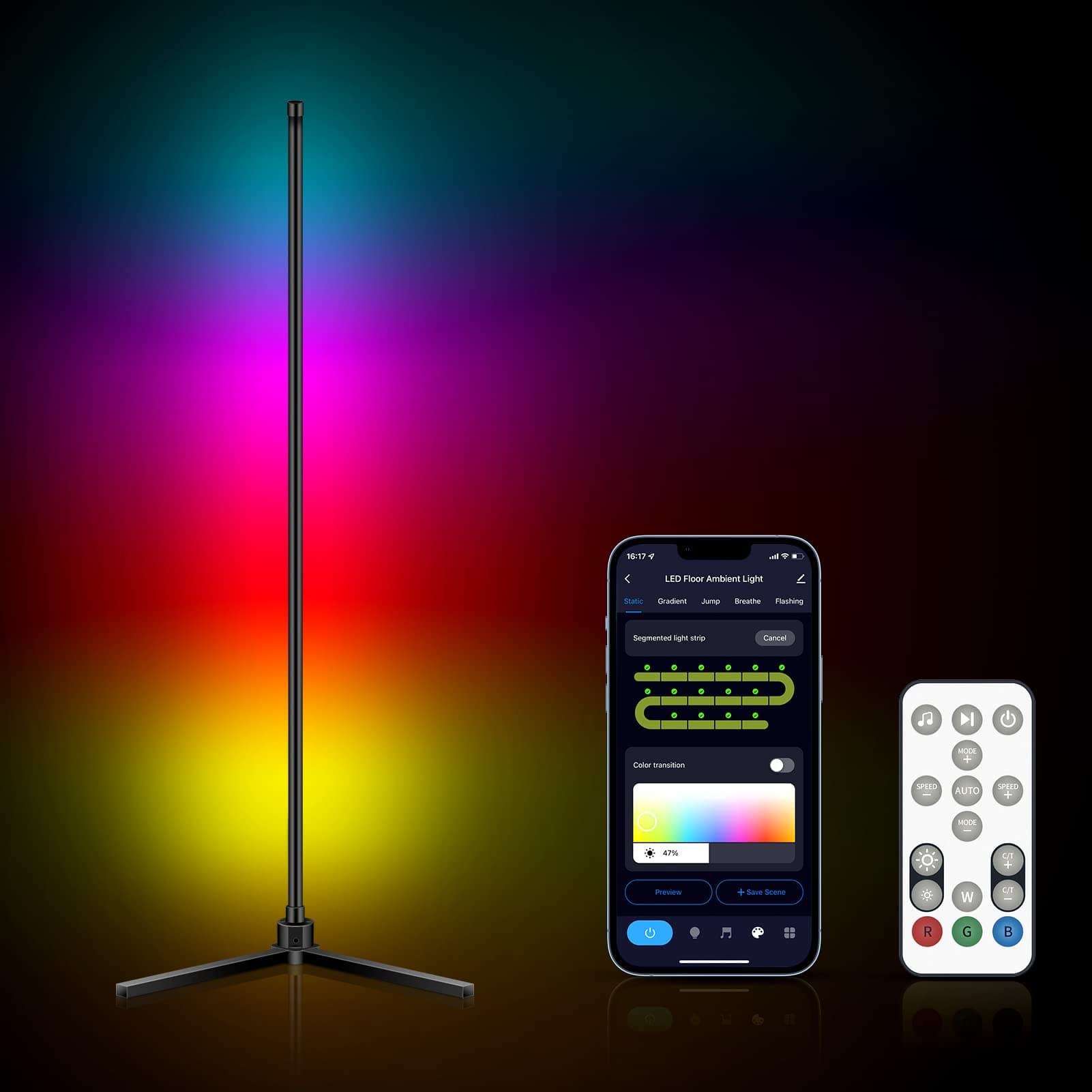 ALongDeng Smart Corner Floor Lamp work with Alexa & Google Home, WiFi APP & Remote Control RGBW LED Corner Light, IR/Voice/Smart Control Sensor Integrated Built-in, Creative DIY/Music Sync/Timing/Dimmable/64+ Lighting Presets