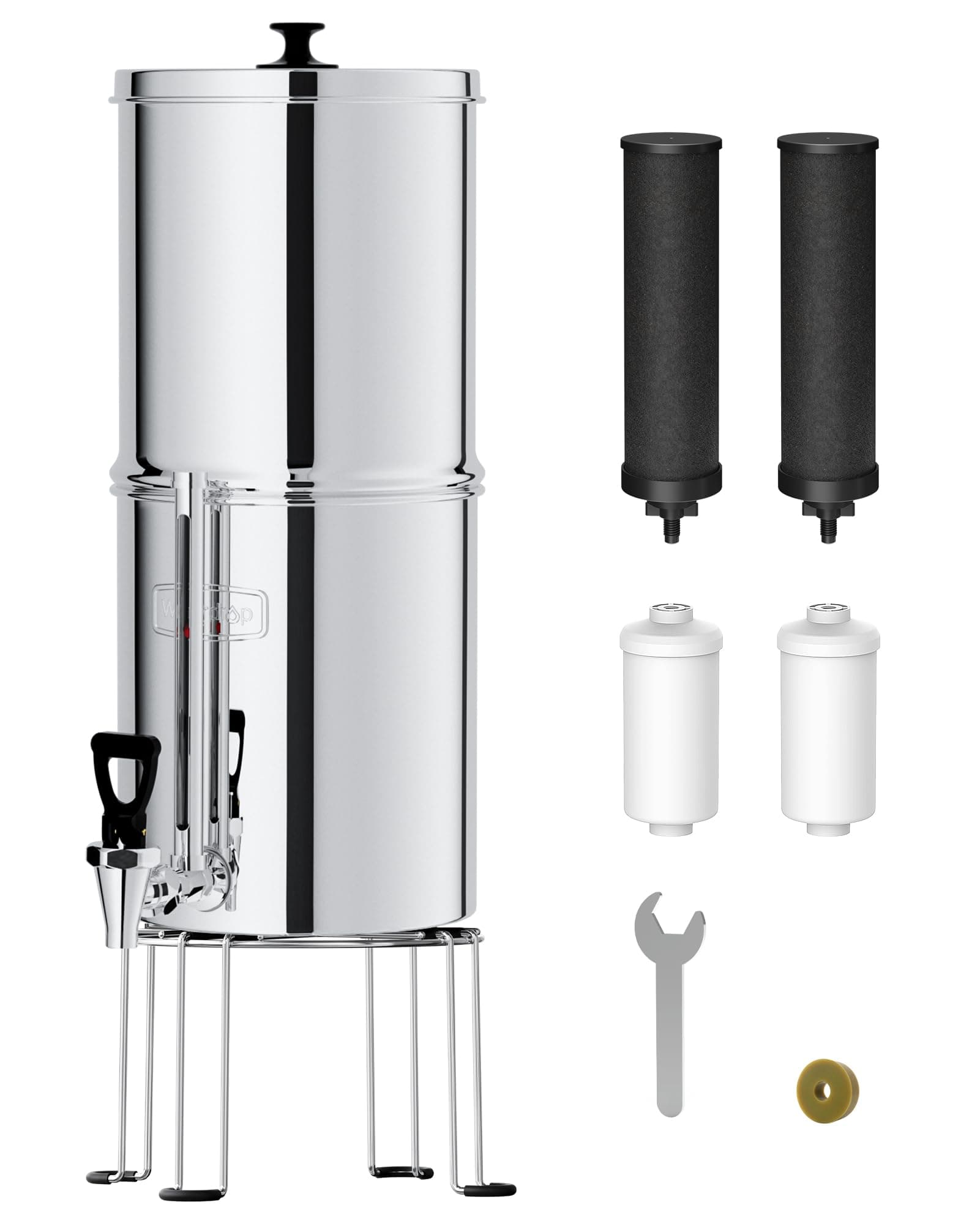 Waterdrop Gravity-fed Water Filter System, 2.25G Stainless-Steel System with 4 Filters, Metal Water Level Spigot and Stand, NSF/ANSI 42&372 Standard, Reduces Chlorine-King Tank for Emergencies
