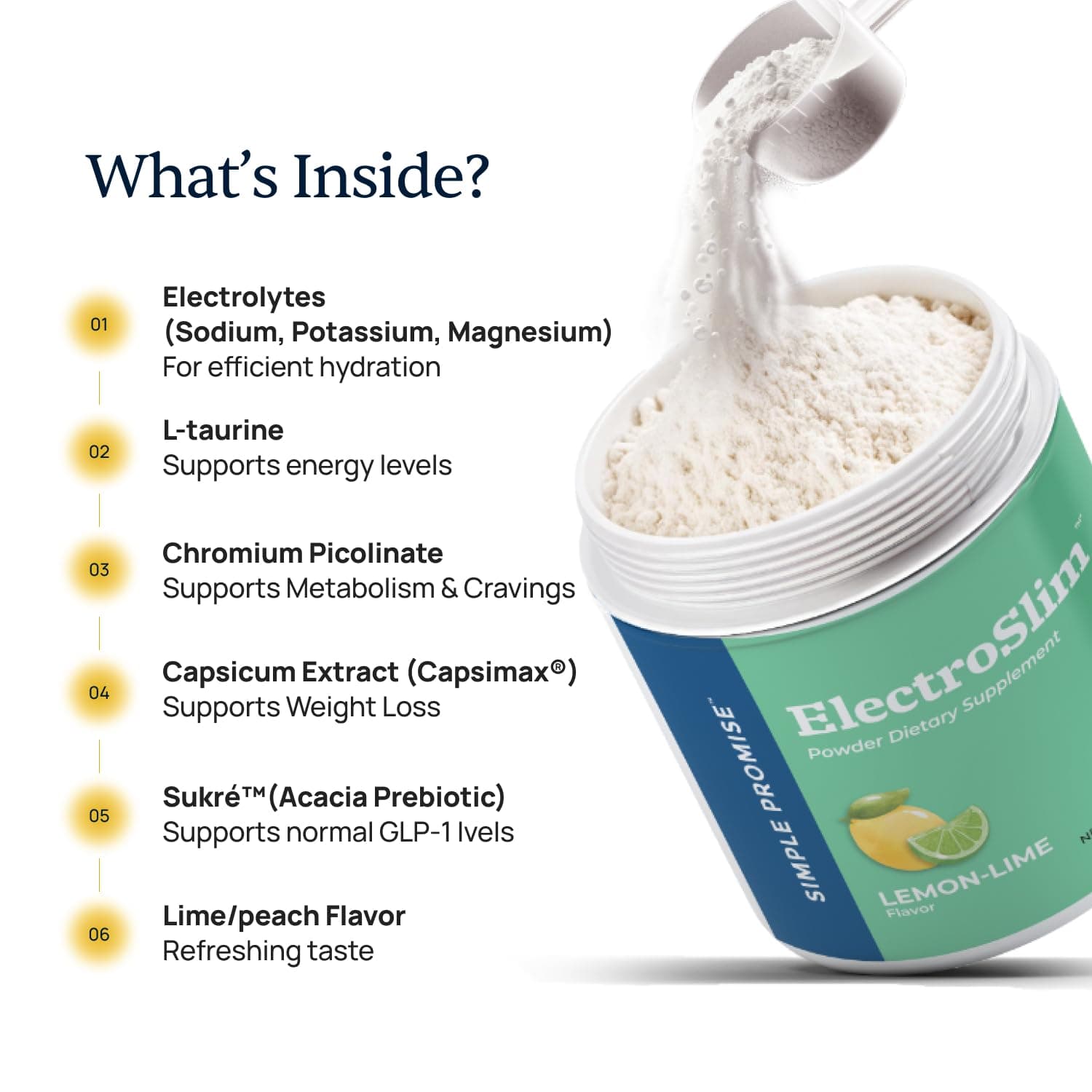 Simple Promise ElectroSlim - Sugar-Free Electrolyte Powder Hydration Support with Essential Electrolytes - No Sugar Formula for Daily Energy Balance - Lemon Lime Flavor