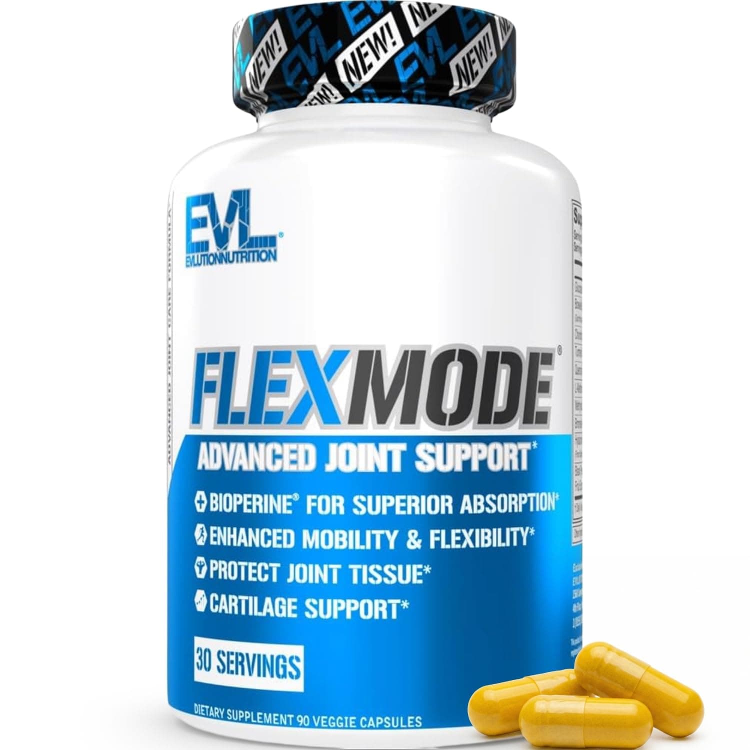 Evlution High Absorption Joint Support Supplement FLEXMODE Joint Supplement with Advanced Joint Vitamins Including Glucosamine Chondroitin MSM Boswellia and Hyaluronic Acid - 30 Servings