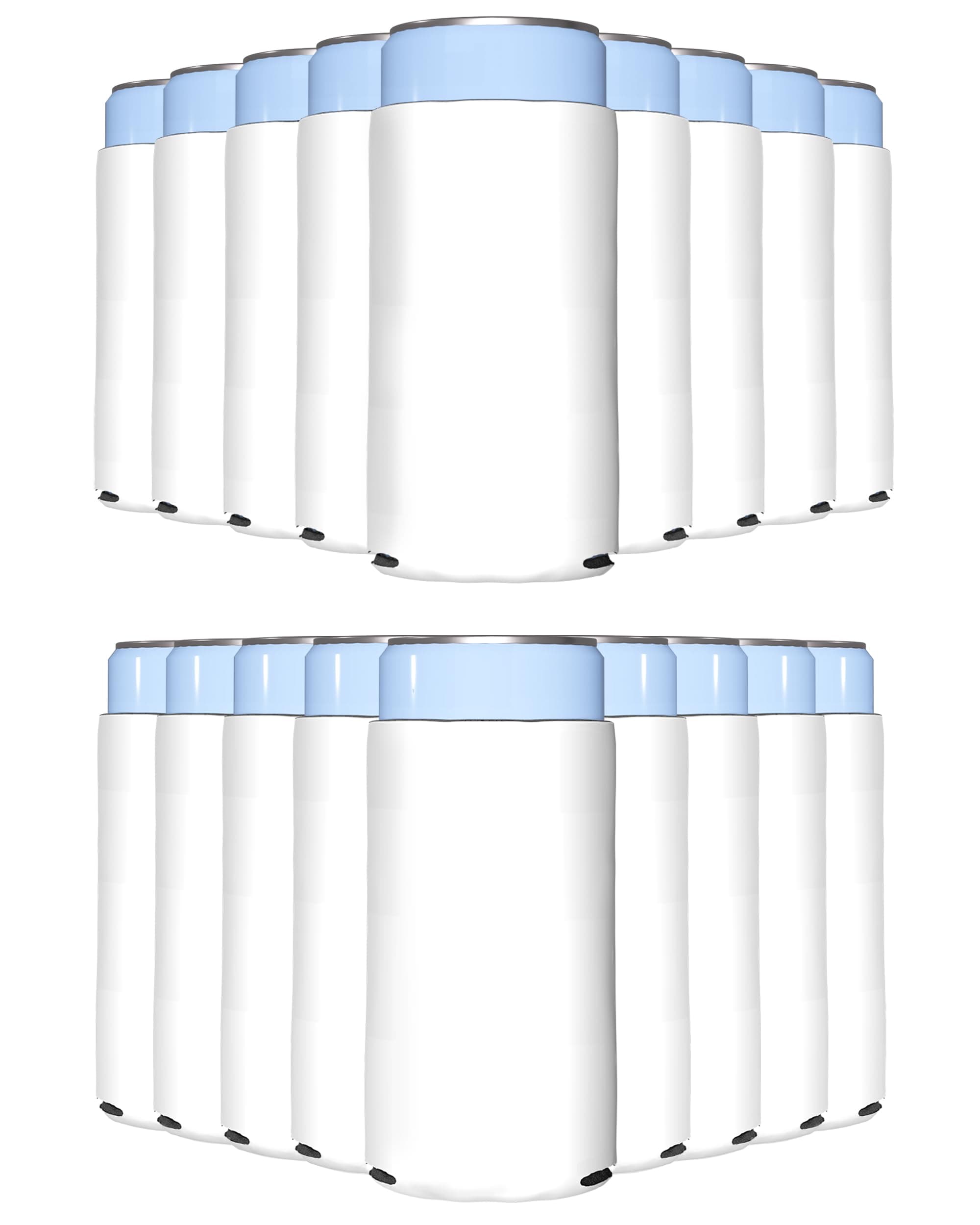 25 Pack White Blank Slim Can Cooler Sleeves | Plain Seltzer Customizable Bulk Sublimation Coolers for Beer Bottles & 12oz Tall Cans | Skinny Collapsible Drink Insulated Sleeve