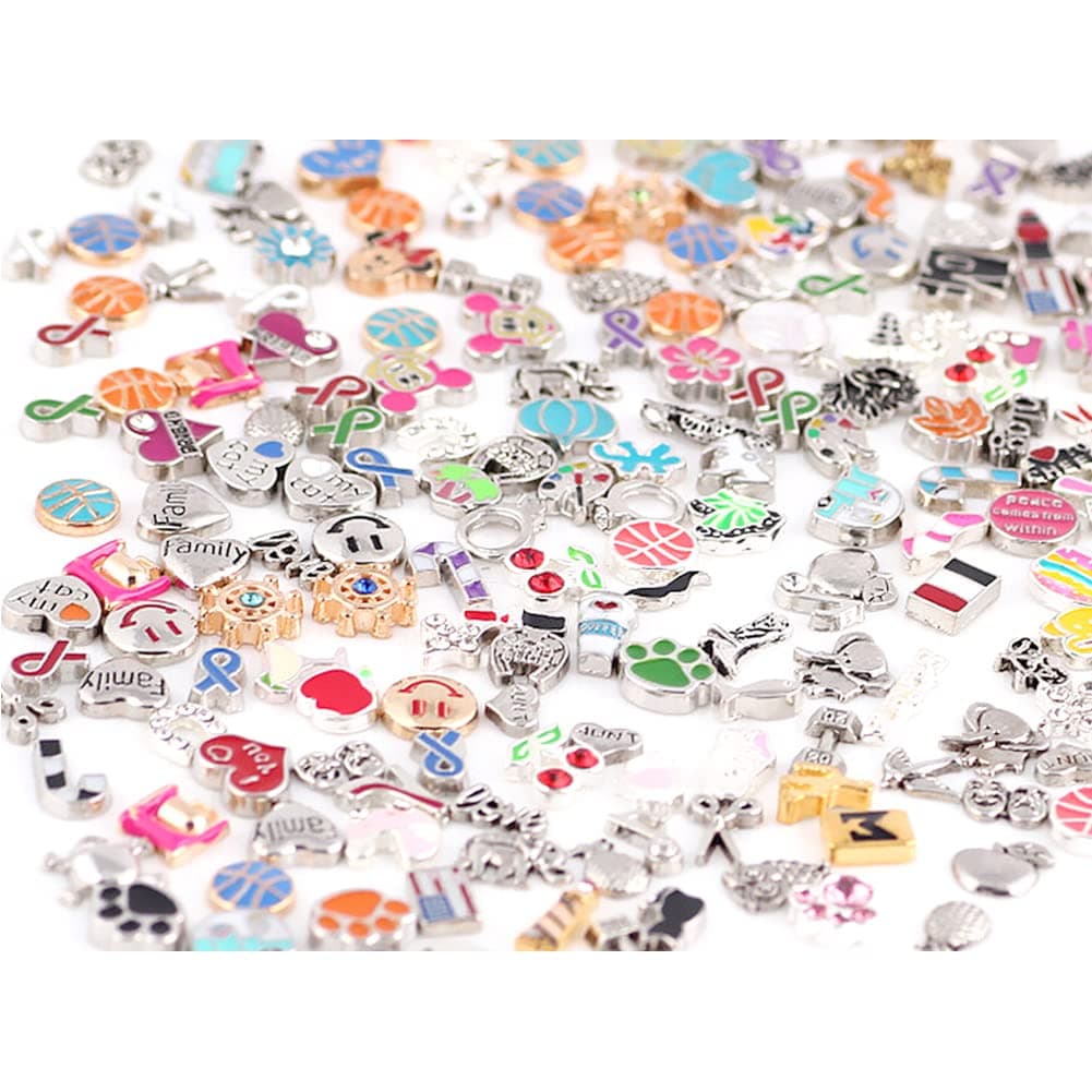 100 Pcs Floating Charms Assorted Mix DIY for Floating Lockets Glass Living Memory Lockets,Random Style