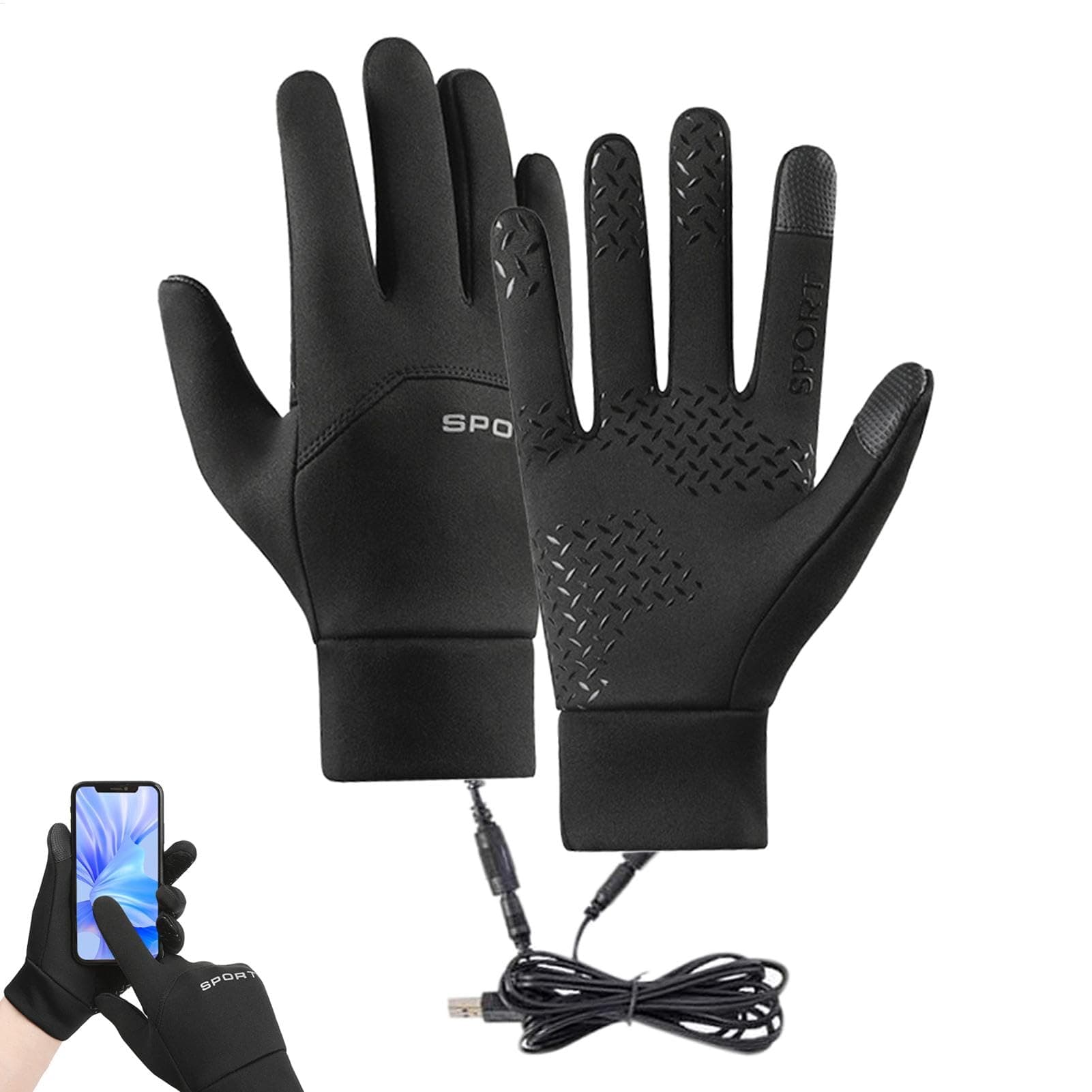 USB Heating Gloves, Rechargeable Heated Gloves, Windproof Quick Heating Cycling Touchscreen Gloves, Padded USB Heating Winter Gloves, USB Heated Gloves for Cycling, Hiking, Sports, Daily Commuting