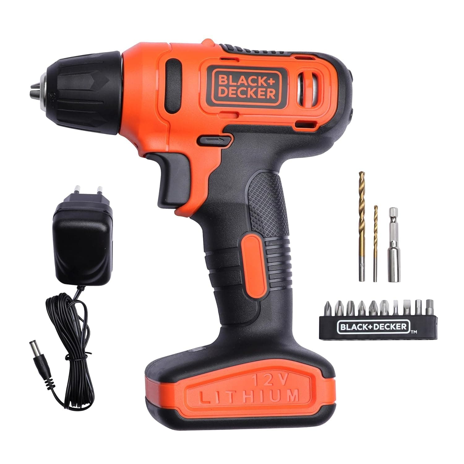 - LD12SP 12V 10mm Li-ion Cordless Variable Speed Reversible Drill Machine Driver with 10 Screwdriver & 2 Drill Machine Bits for Home & DIY Use, 1 Year Warranty, ORANGE & BLACK