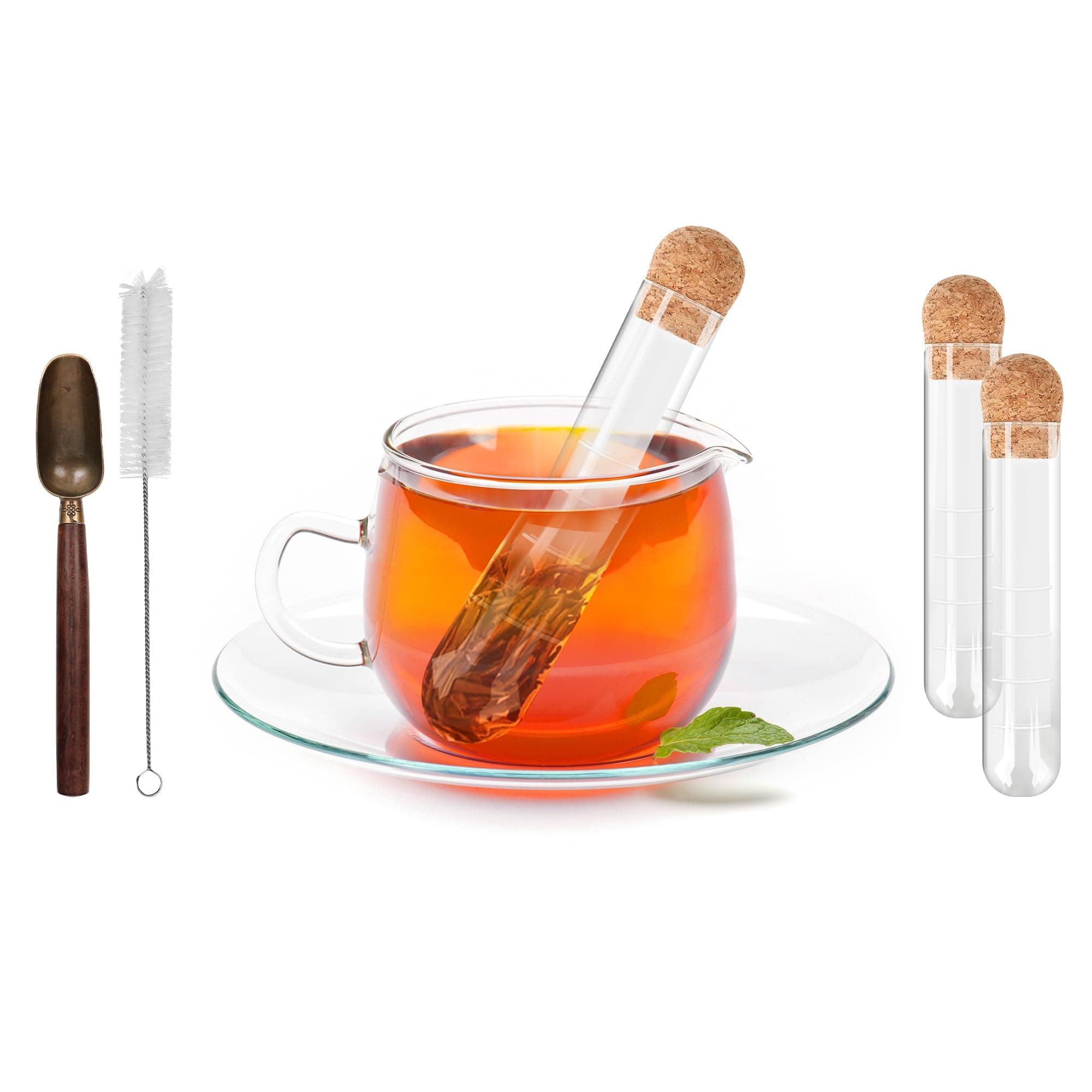 2 Pcs Glass Tea Infusers for Loose Tea, Strainers for Long Leaf Tea with Teaspoon & Cleaning Brush, Glass Tea Steeper with Cork for Cup, Gift Tea Accessories for Tea Lovers