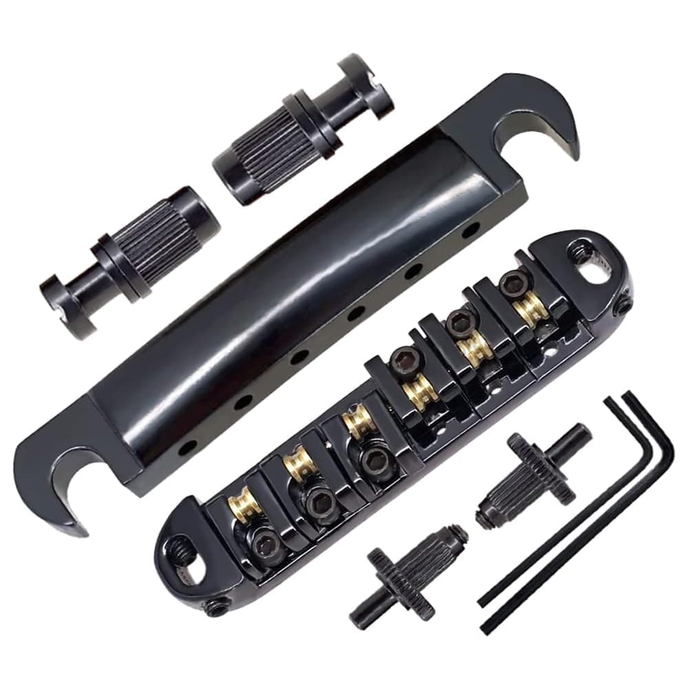 Abr-1 Style Tune-o-matic Bridge Tailpiece Roller Saddle Bridge for Gibson Les Paul Gear Replacement (Black)