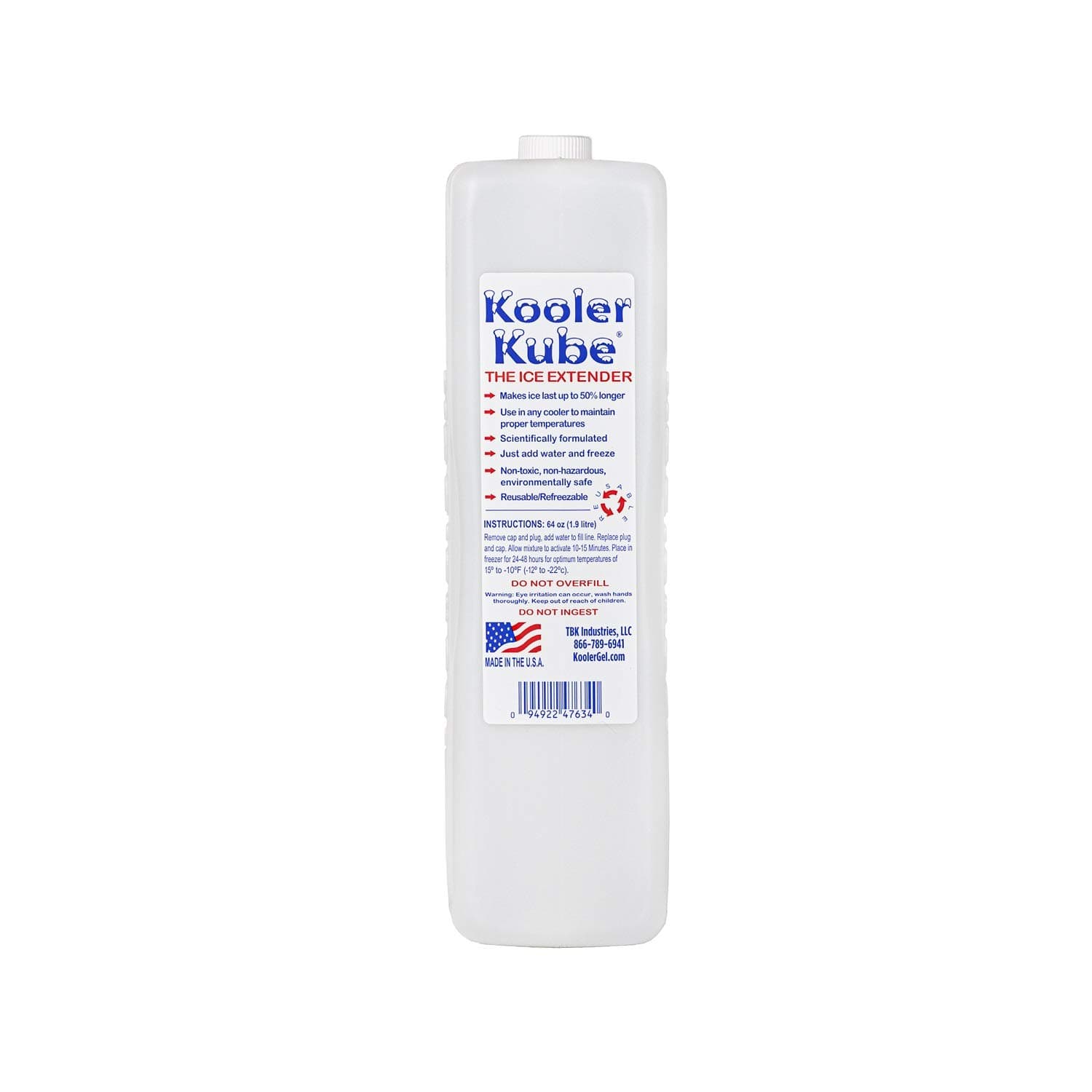 Kooler KubeIce Extender, 2 Liter KoolerGel Cooler Ice Pack Lasts 50% Longer, Reusable