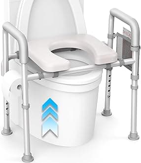 Agrish Raised Toilet Seat with Handles - Cozy Padded Elevated Medical Toilet Seat Risers for Seniors, 350lb Adjustable Handicap Toilet Riser - Gray