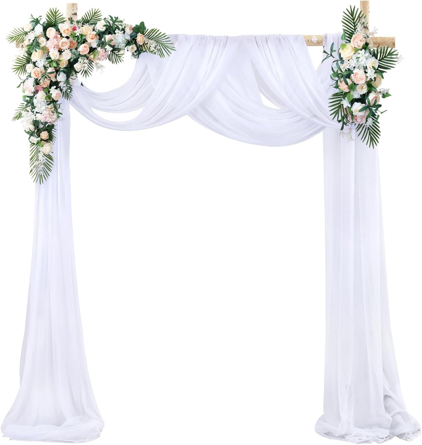 Wedding Arch Draping Fabric, 1 Panel 75 x 600CM Sheer Backdrop Curtain Tulle Fabric Drapery for Arbor Wedding Archway Ceremony Party Ceiling Decor Backdrop (White)