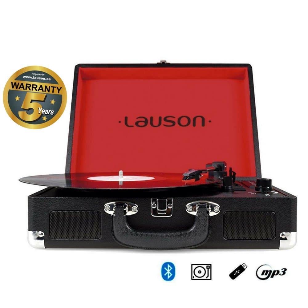 Lauson CL703 Briefcase Bluetooth Record Player with Built-In Stereo Speakers | 3-Speed Turntable with USB Conversión | Portable MP3 Vinyl Player | (Black)