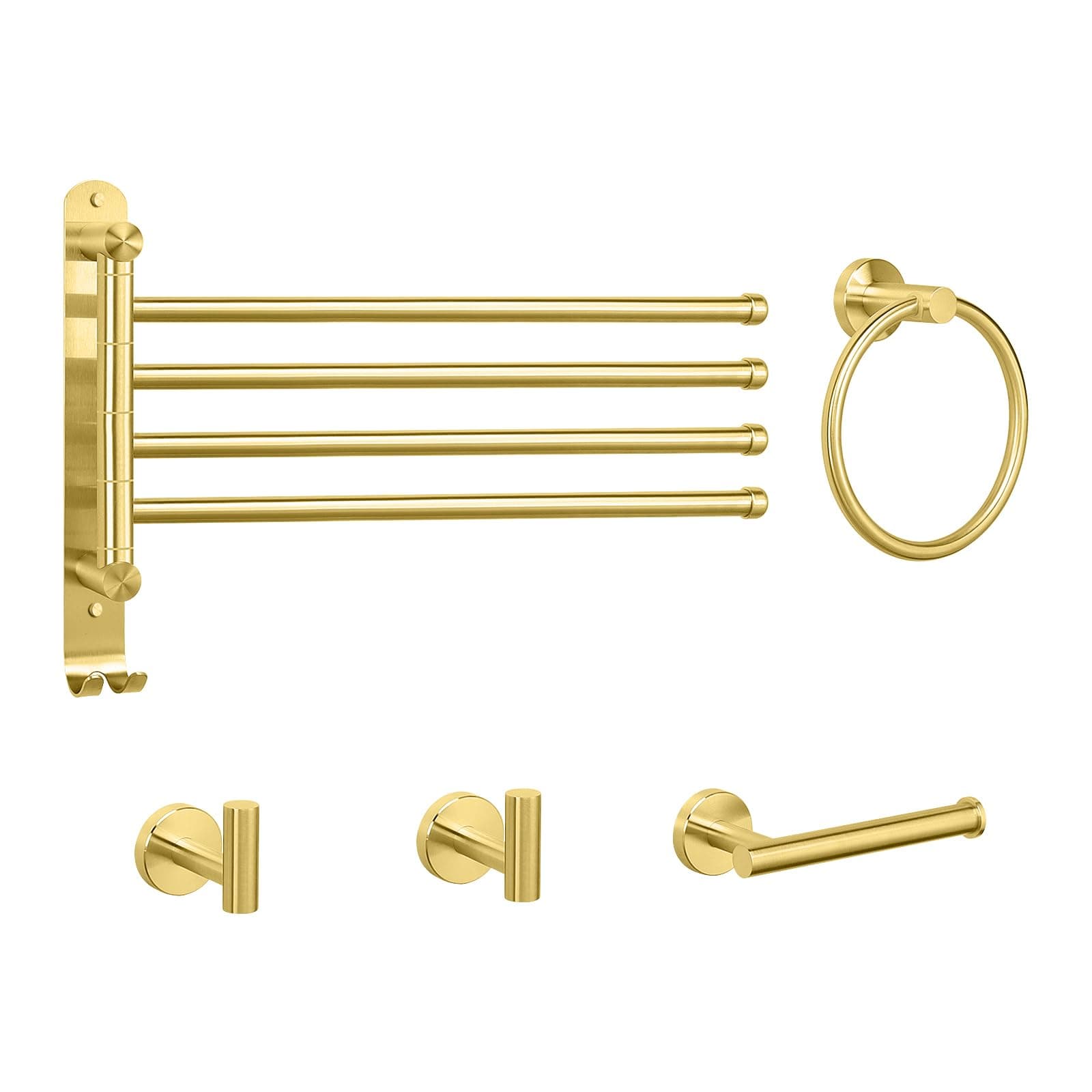 4 Pieces Bath Hardware Set, Include Hand Towel Ring, Toilet Paper Holder and 2 Robe Towel Hooks, Stainless Steel Bathroom Accessories Wall Mounted (Brushed Gold)