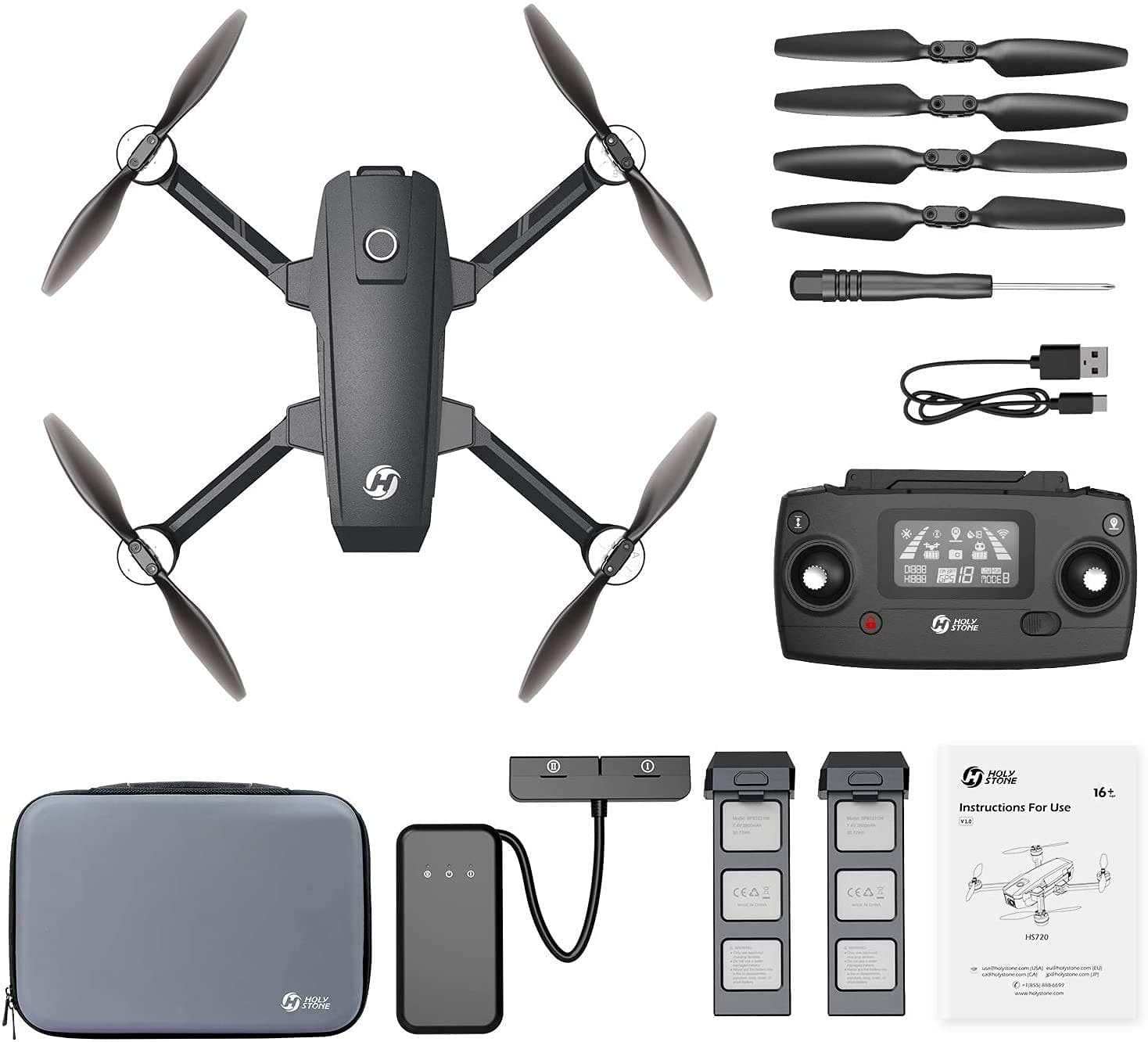 Holy Stone HS720E 4K EIS Drone with UHD Camera for Adults, Easy GPS Quadcopter for Beginner with 46mins Flight Time, Brushless Motor, 5GHz FPV Transmission with Spare Parts Accessories