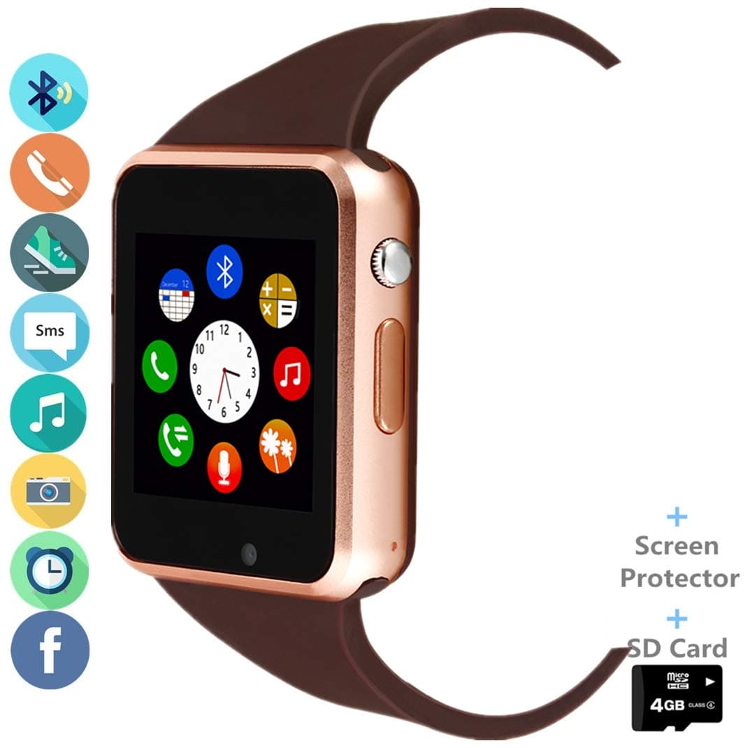 Smart Watch, Smartwatch Phone with SD Card Camera Pedometer Text Call Notification SIM Card Slot Music Player Compatible for Android Samsung Huawei and iPhone (Partial Functions) for Men Women Teens