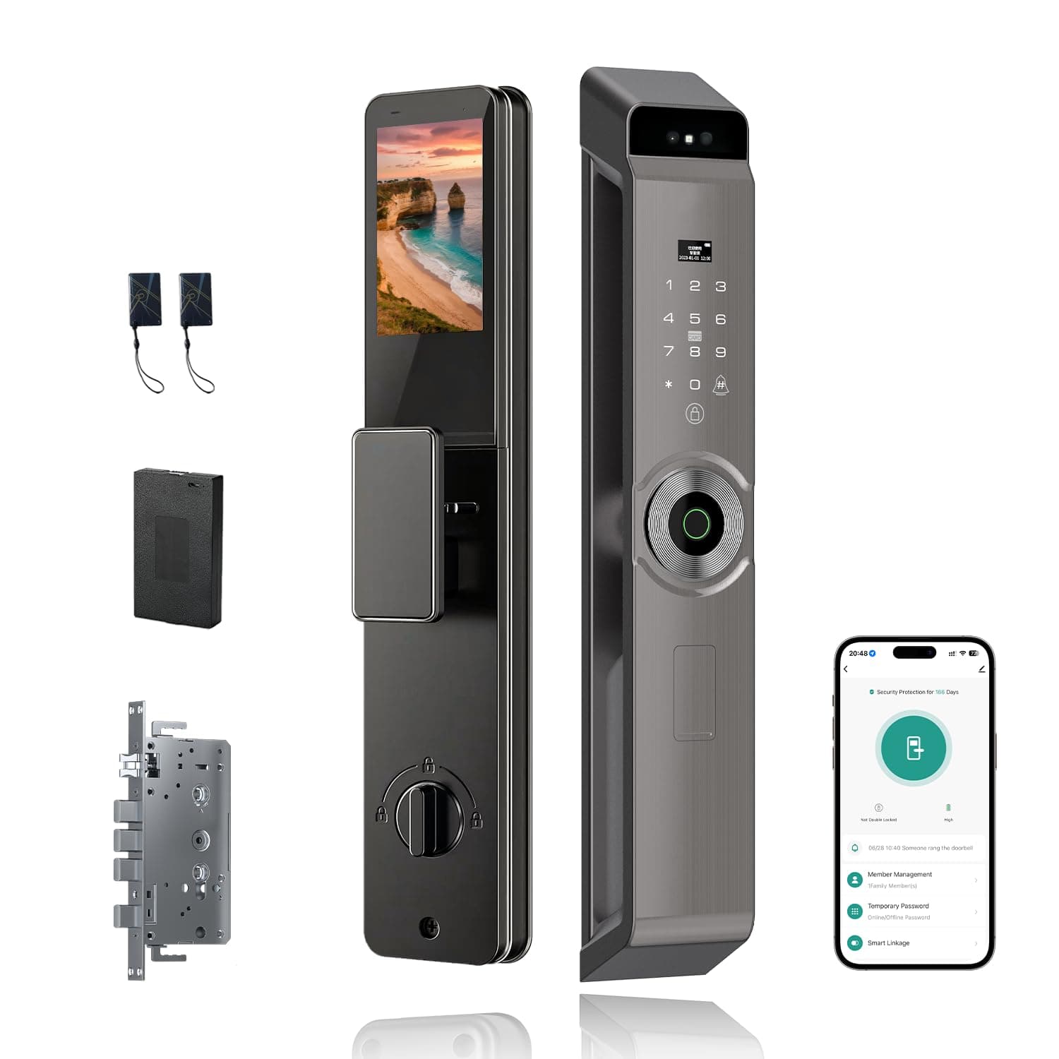 Smart lock, Door Lock,Multiple Unlocking Methods,Tuya,2 Independent cat's eye,5000 mah battery, 3D face recognition 6068 mortise,Class C lock cylinder. (M12pro)