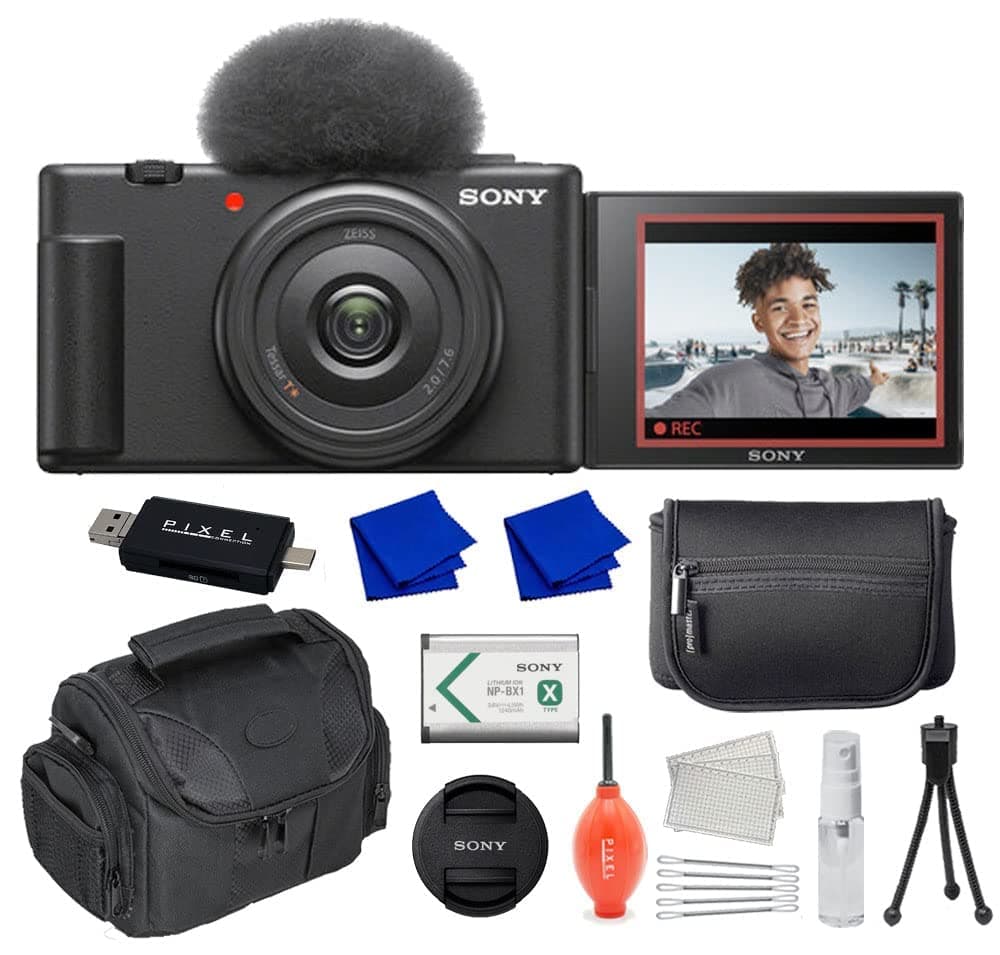 SonyZV-1F Vlog Camera for Content Creators and Vloggers (Black) Bundle with Advanced Accessories | ZV1F/B