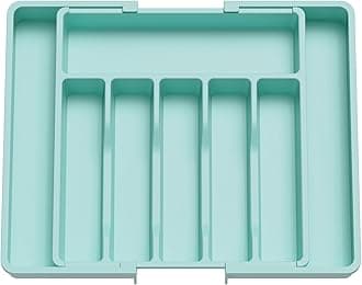 Lifewit Extendable Cutlery Drawer Organiser, Adjustable Cutlery Tray, Plastic Adjustable Kitchen Storage Dividers for Utensil Spoons Forks Knives, 8 Compartments, 33-57 x 38cm, Turquoise