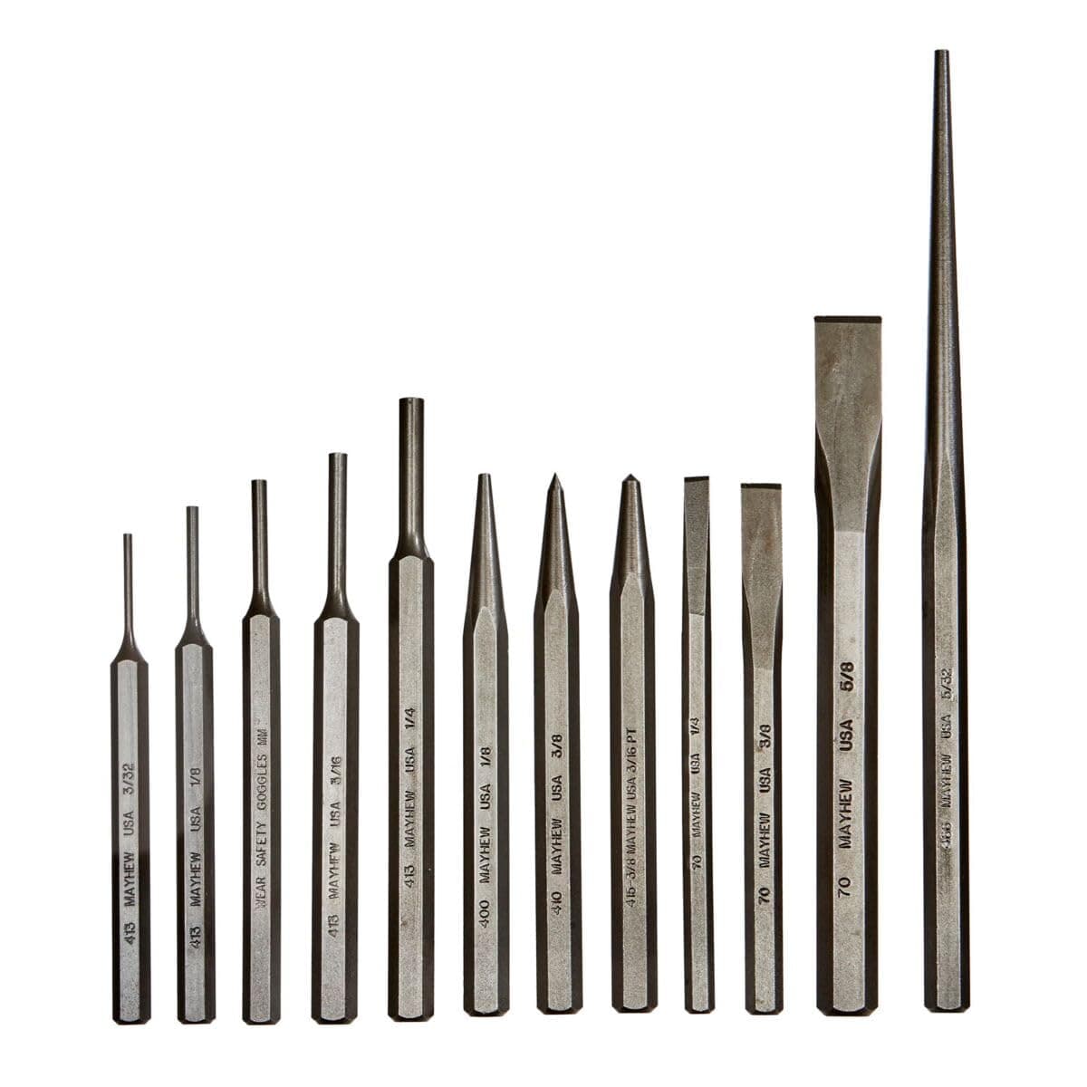 Mayhew Tools Select 61040 Punch and Chisel Set, 12-Piece, black, one size