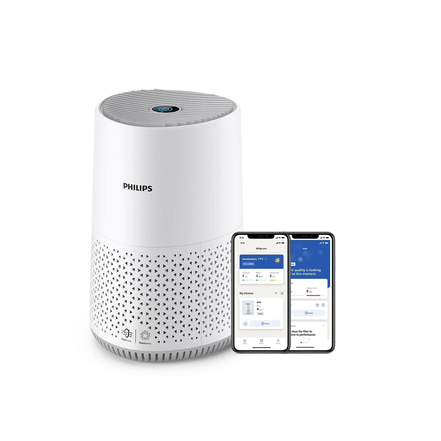 Air Purifier 600 Series, Energy Efficient with Smart Sensor, For allergy sufferers, HEPA filter removes 99.97% of pollutants, Covers up to 44m2, App control, White (AC0651/10)