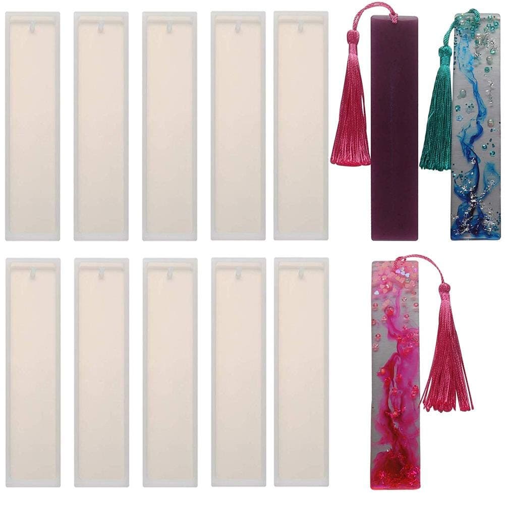 BraveWind 12 Pcs Rectangle Silicone Bookmark Mold Transparent Resin Casting Bookmark Mould DIY Keychain Jewelry Craft Making Mold