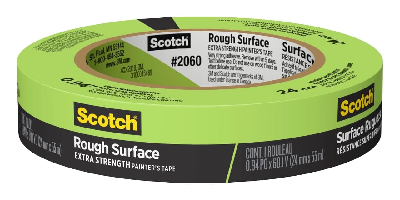 Scotch Rough Surface Extra Strength Painter's Tape, 0.94 in x 60.1 yd, Tape Protects Surfaces and Removes Easily, Rough Surface Painting Tape for Indoor and Outdoor Use, 1 Roll (2060-24AP)