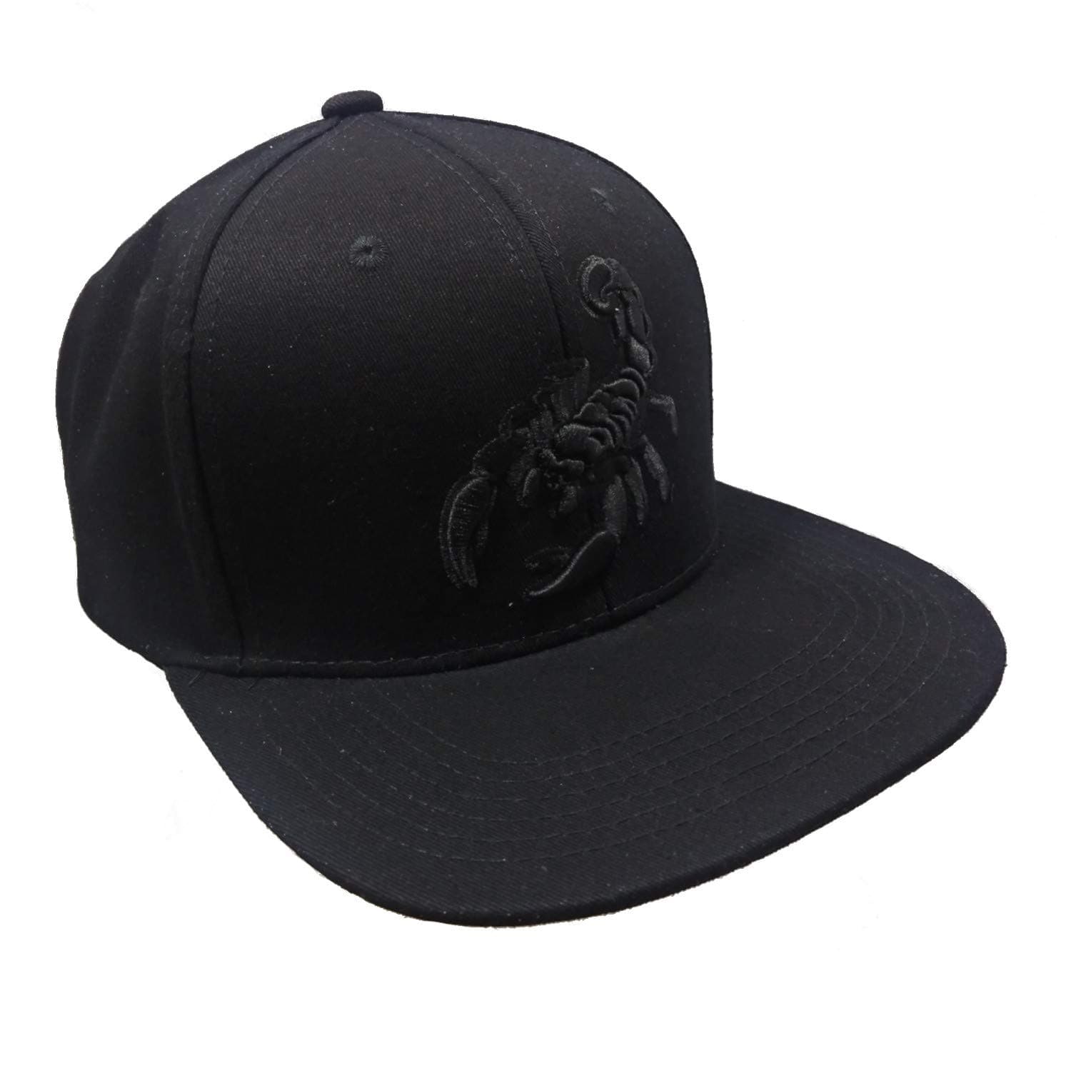 PIt Bull SnapbackScorpion Embroidered All Black Flat Bill Snapback Cap, Black, One size