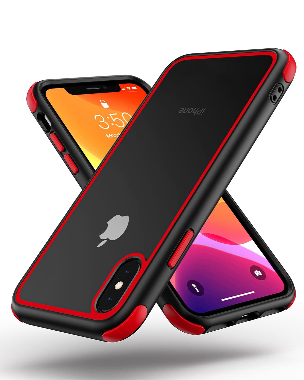 MobNano Case Compatible with iPhone X, iPhone XS, 360 Degree Shockproof Pro Anti-Scratch Transparent PC/TPU Silicone Case for iPhone X XS - Black/Red