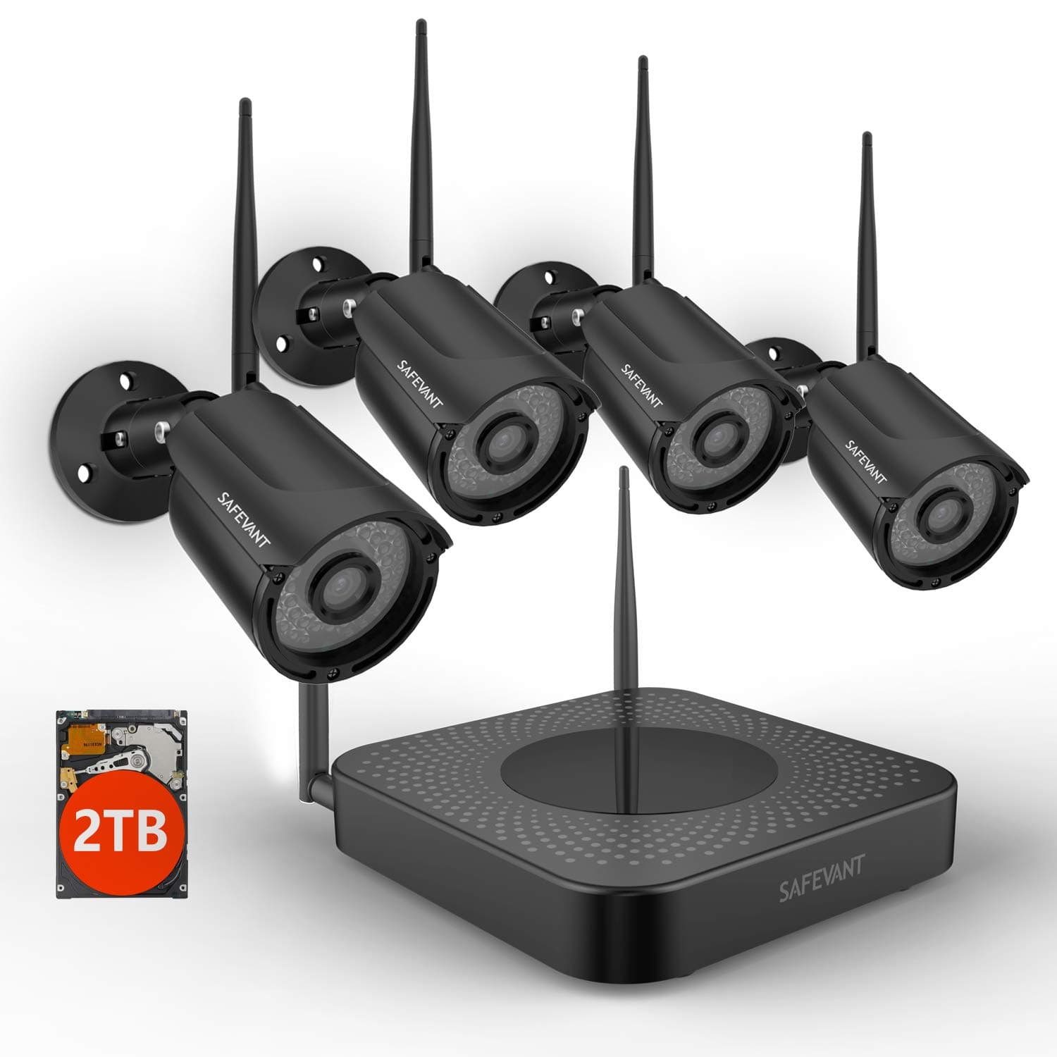 [2TB Hard Drive Pre-Install] 1080P Full HD Security Camera System Wireless,SAFEVANT WiFi NVR Kits 4pcs 2.0MP Indoor Outdoor CCTV Cameras with Night Vision