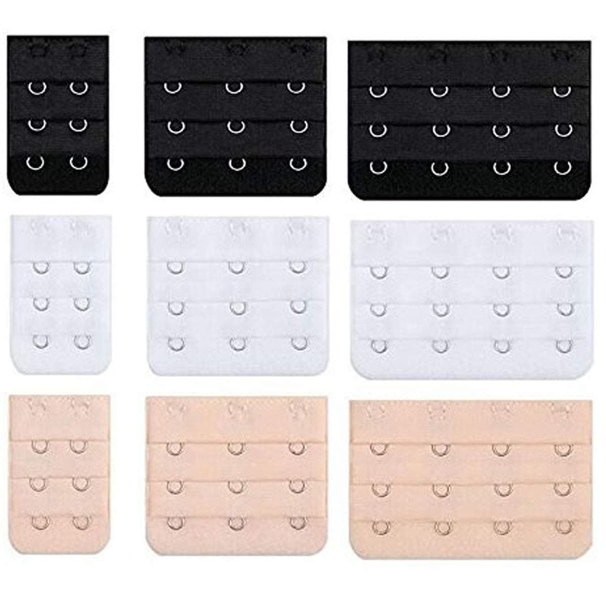 LUSATA Bra Extender 2 Hooks and 3 Hooks and 4 Hooks Bra Strap Extensions 9 Pack Black, White, Ivory Yellow