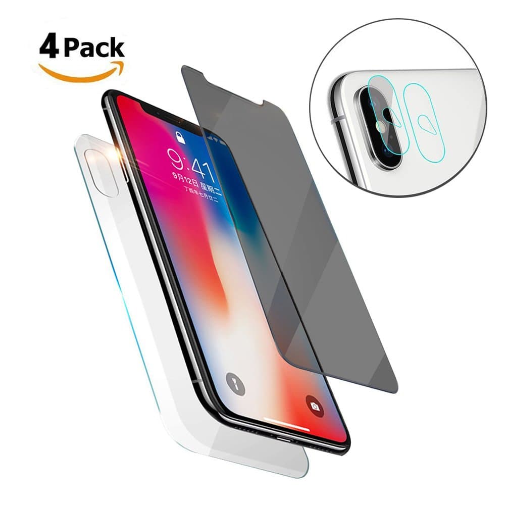 iPhone X Anti-Spy/Rear Screen Protector Glass and Camera Lens Protector ,Full Coverage iPhone X /iPhone 10 Back Tempered Glass Privacy Screen Protector [Case Friendly] [Bubble-Free] Black …