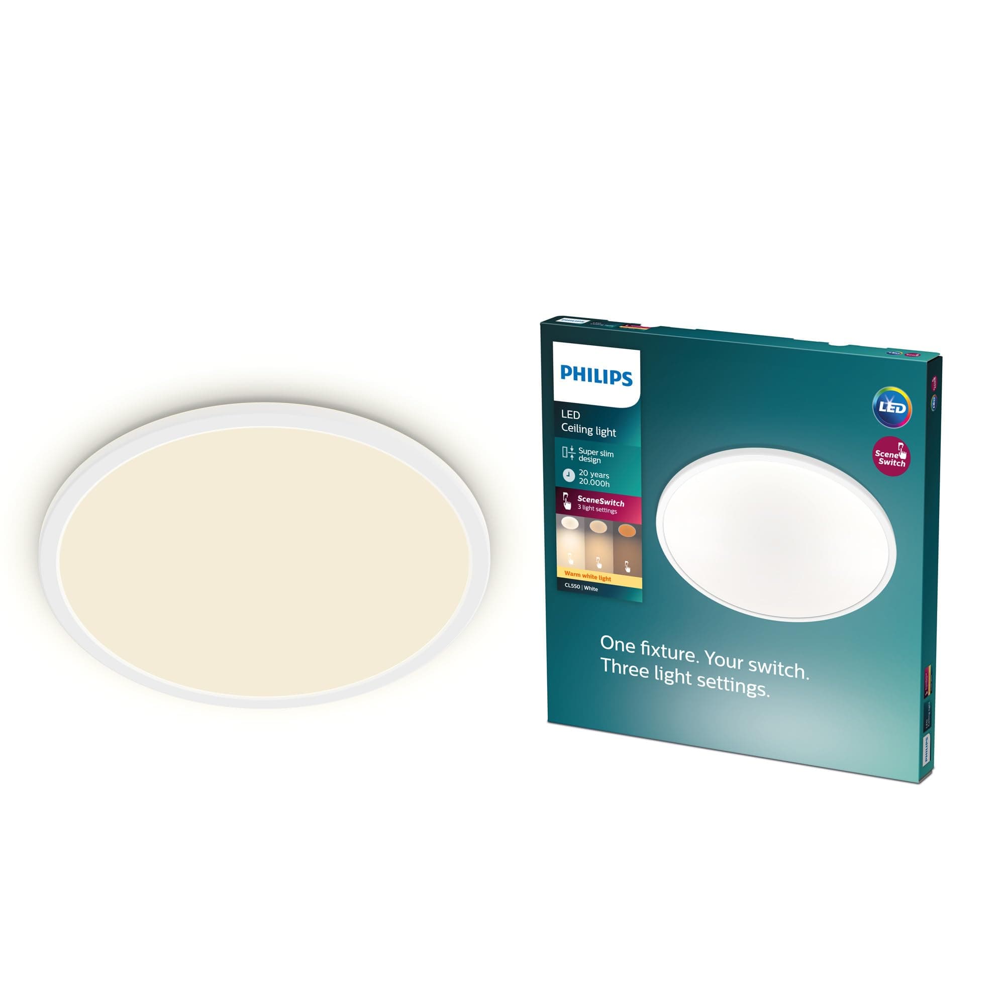 LED SuperSlim SceneSwitch Dimmable Ceiling Light 2700K 18W [Warm White - White] For Indoor Home Lighting in Livingroom and Bedroom.