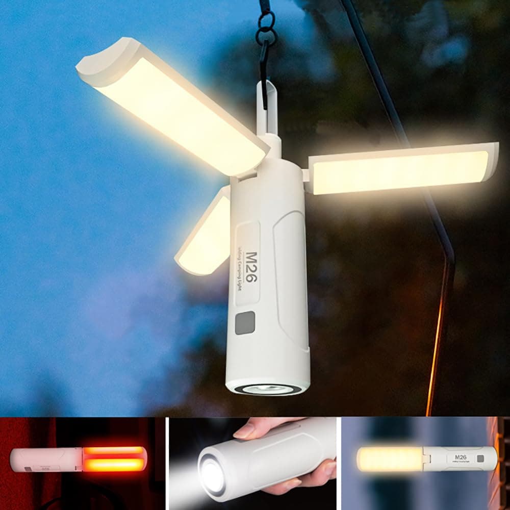 Rechargeable Camping Lantern With Power Bank - Folding Tent Light & Flashlight, 720 Lumen Dimmable LED Lamp for Camping, Car Repair and Emergency