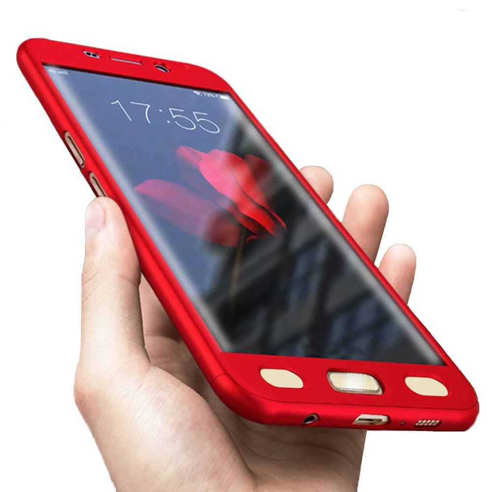 Compatible for Galaxy S7 Edge Case, 360 Full Body Hard PC Case with[Tempered Glass Screen Protector] 3 in 1 Ultra-Thin Case (5.5inch) (Red)