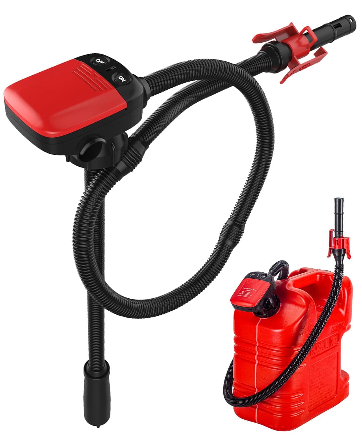 Fuel Transfer Pump with Auto-stop Sensor,Electric Transfer Pump with 3 Size Adapter,Flexible intake hose Fits Most irregular Cans-2.4 GPM