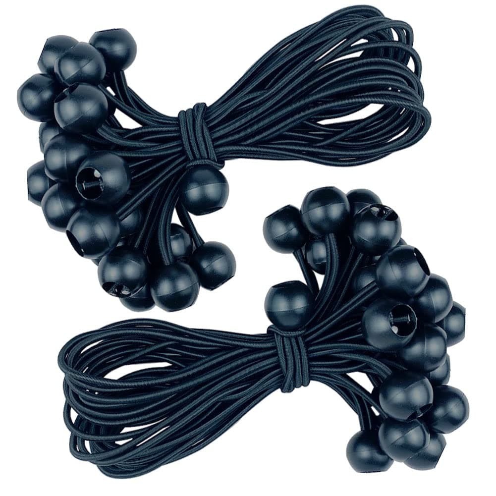 BluVastBungee Cords with Ball, 25 Pack, Black, 23cm, 28mm, Elastic, Adjustable, Plastic & Rubber, Modern Style