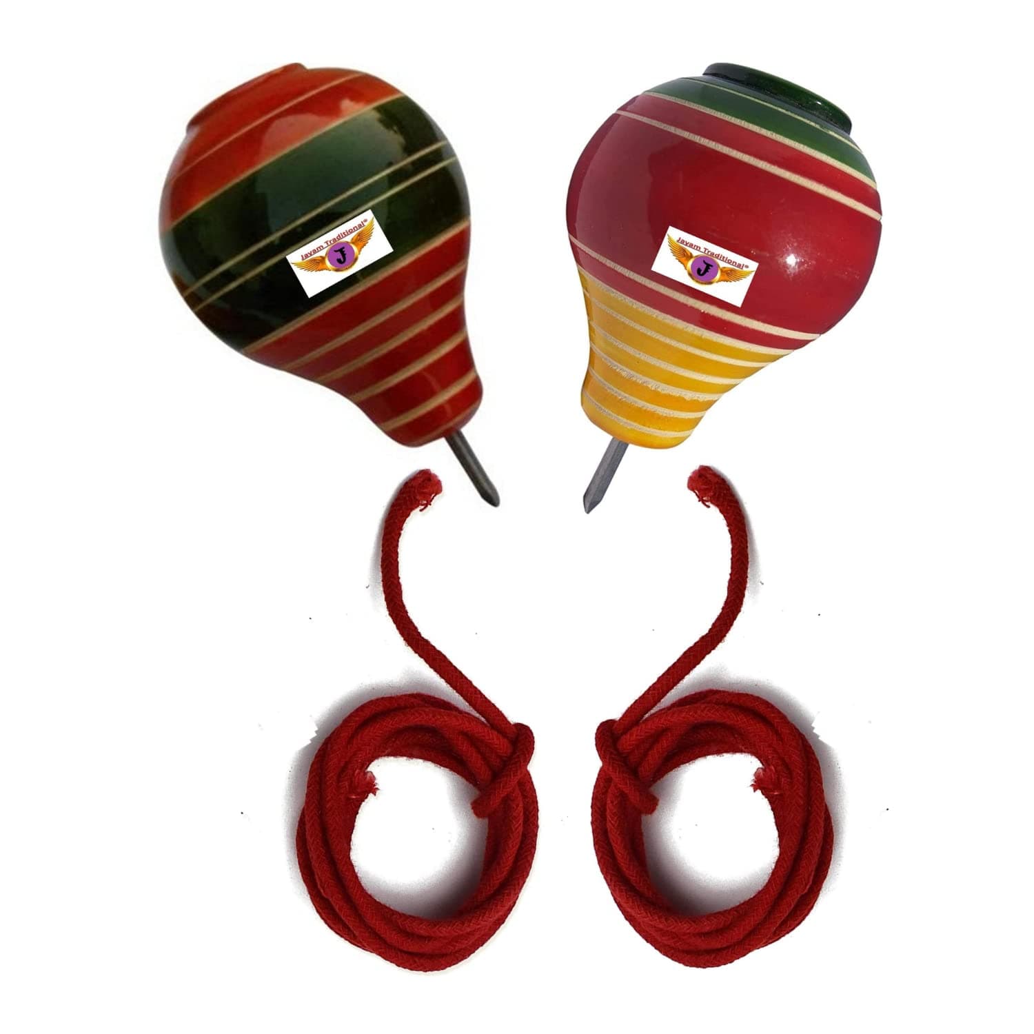 Wooden Spinning Tops/bambaram with String/Multi Color/Pack of 2