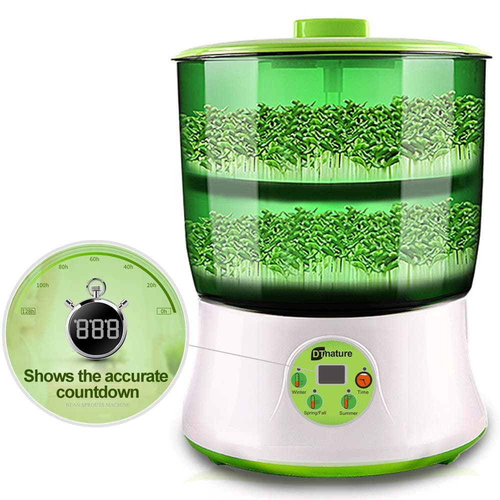 Bean Sprout Machine LED Display BPA Free PP Time Control Atomatic Watering System 2-Tier Big Capacity 110V Sprouting Kit