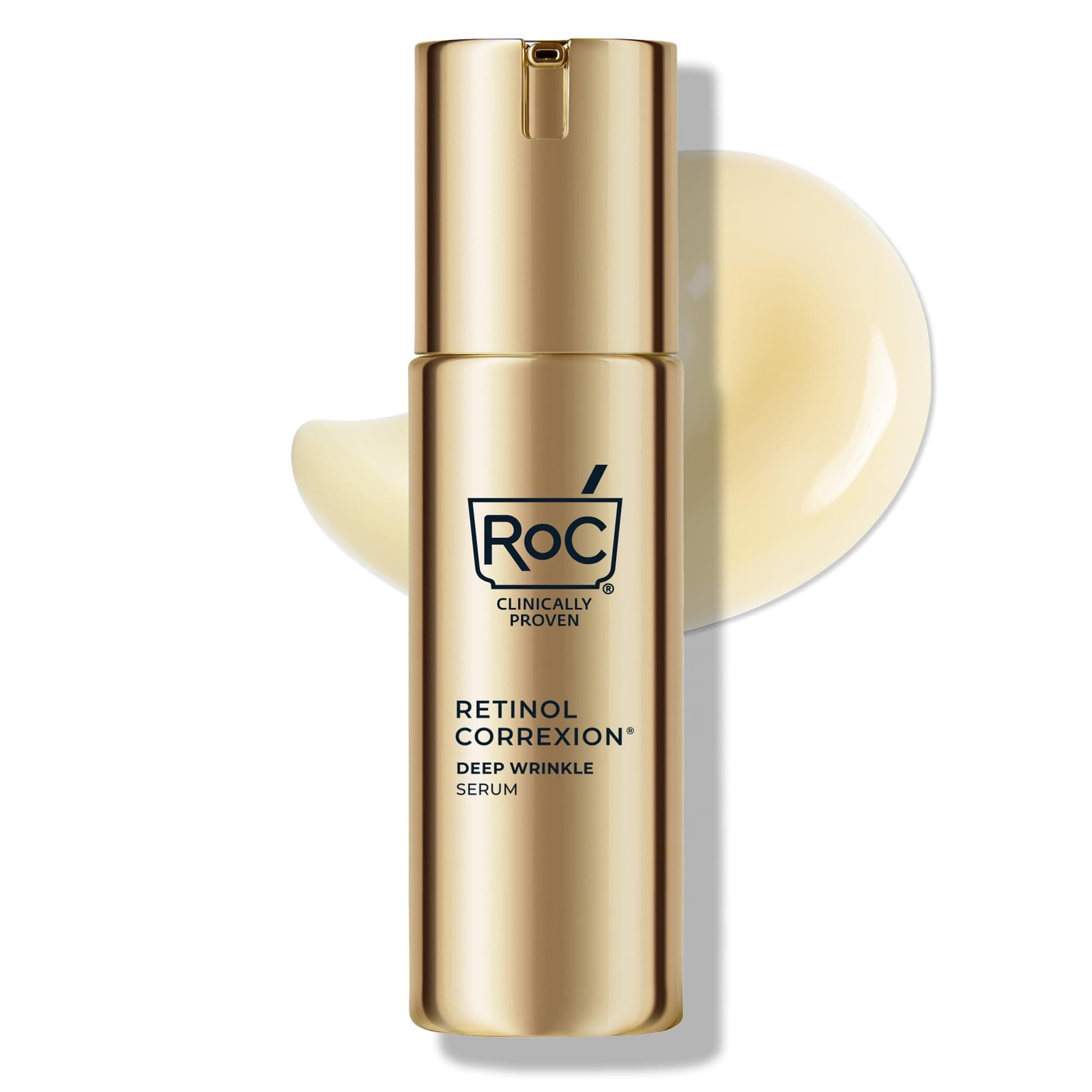RoC Retinol Correxion Deep Wrinkle Retinol Face Serum with Ascorbic Acid, Anti-Aging Treatment for Fine Lines, Dark Spots, Post Acne Scars, 1 Oz (Packaging May Vary)