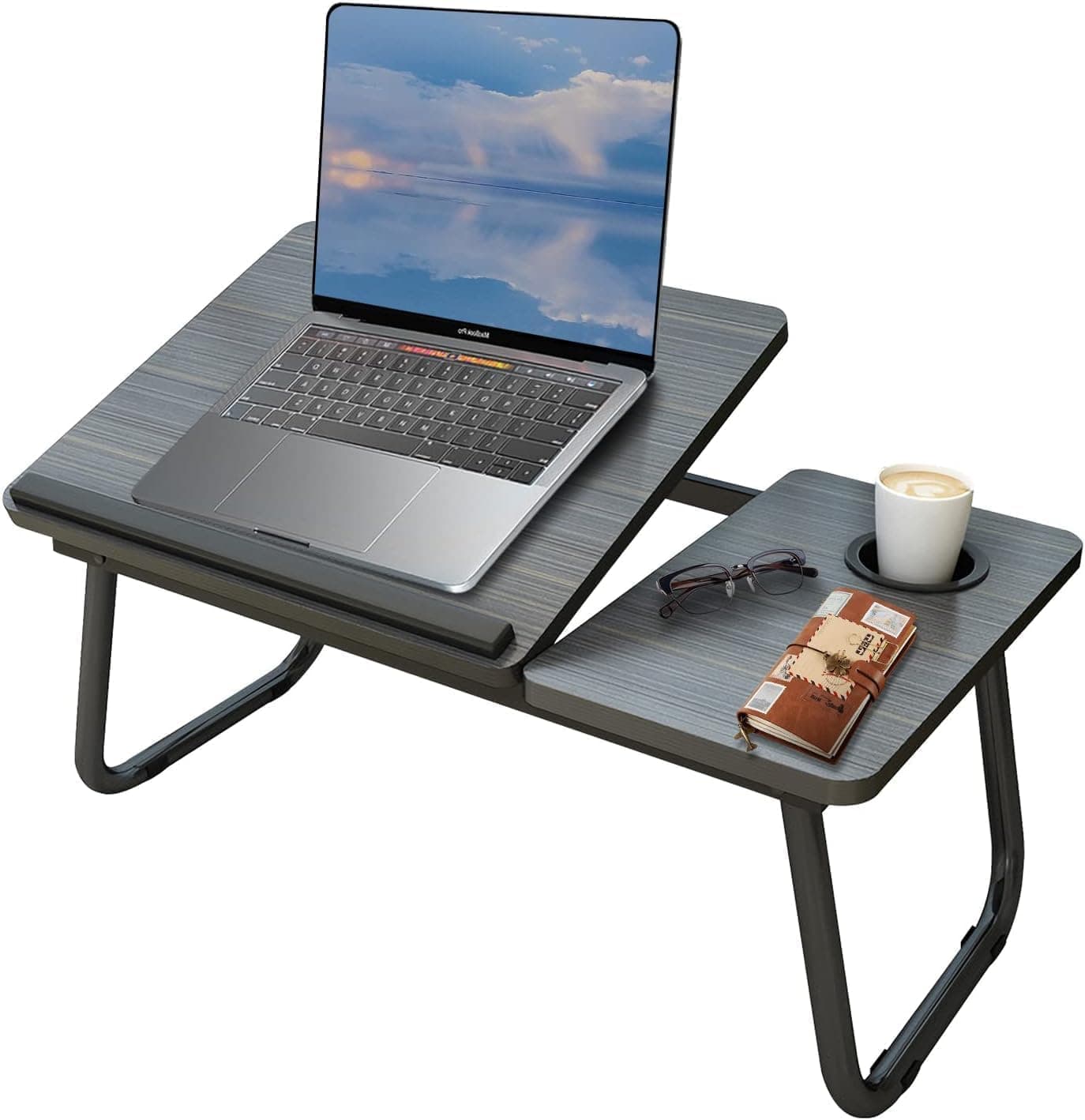 SKY-TOUCH Foldable Laptop Desk,Portable Laptop Bed Tray Table, Adjustable Height Tilt - Non-slip Design with Cup Holder,Lapdesk Work for Reading Study Eating Computer Table Deskfolding Sofa Couch
