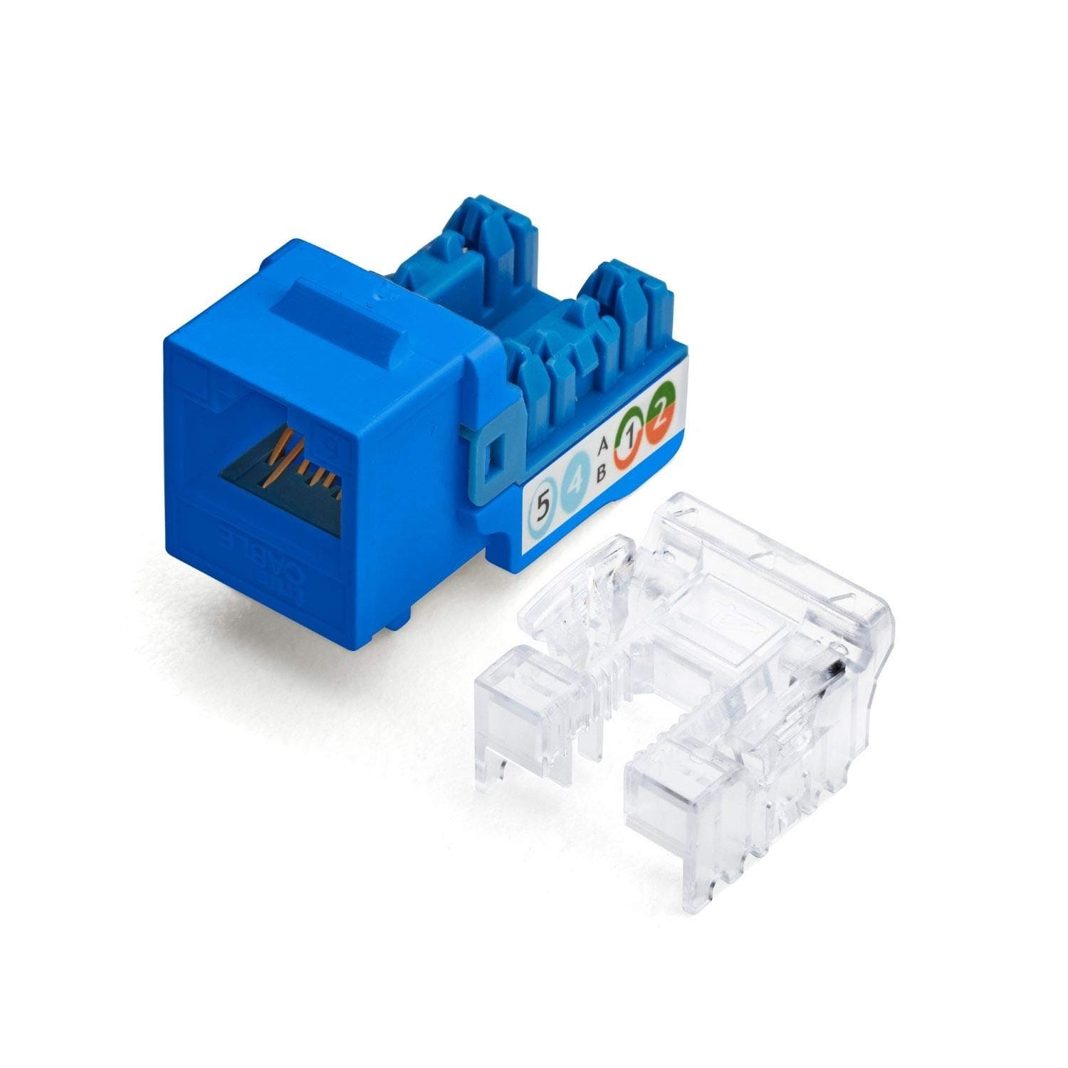 trueCABLE Cat6 Keystone Jack, Unshielded (UTP), 90 Degree Punch-Down, PoE++ (4PPoE) 100W, UL Listed, ETL Verified, ANSI/TIA Certified, Modular RJ45 Female, Blue, 12 Pack