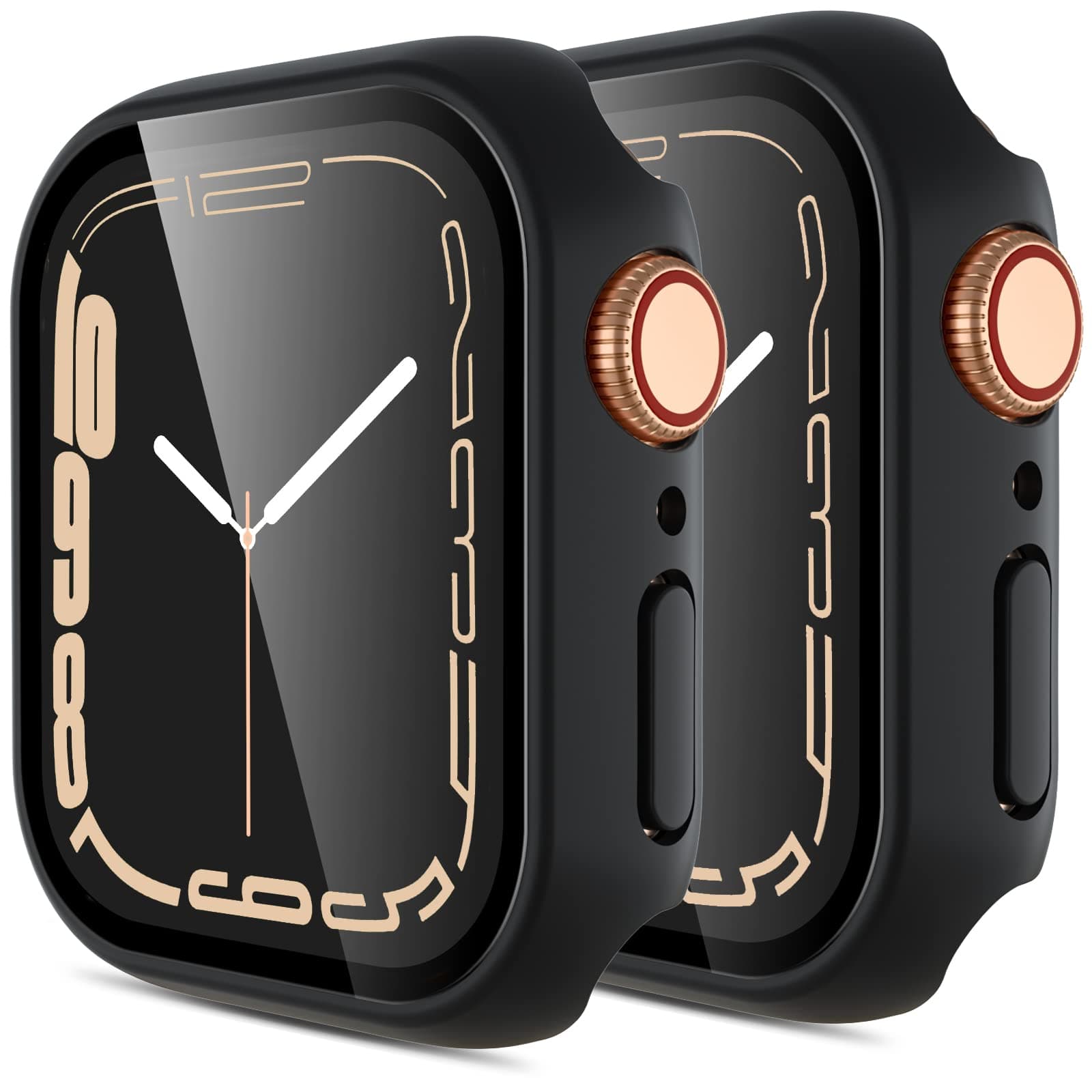 (2 Pack) GEAK Compatible with Apple Watch Case 45mm Series 7 with Screen Protector, Full Protective Bumper Cover Accessories Replacement for Women Men, Black