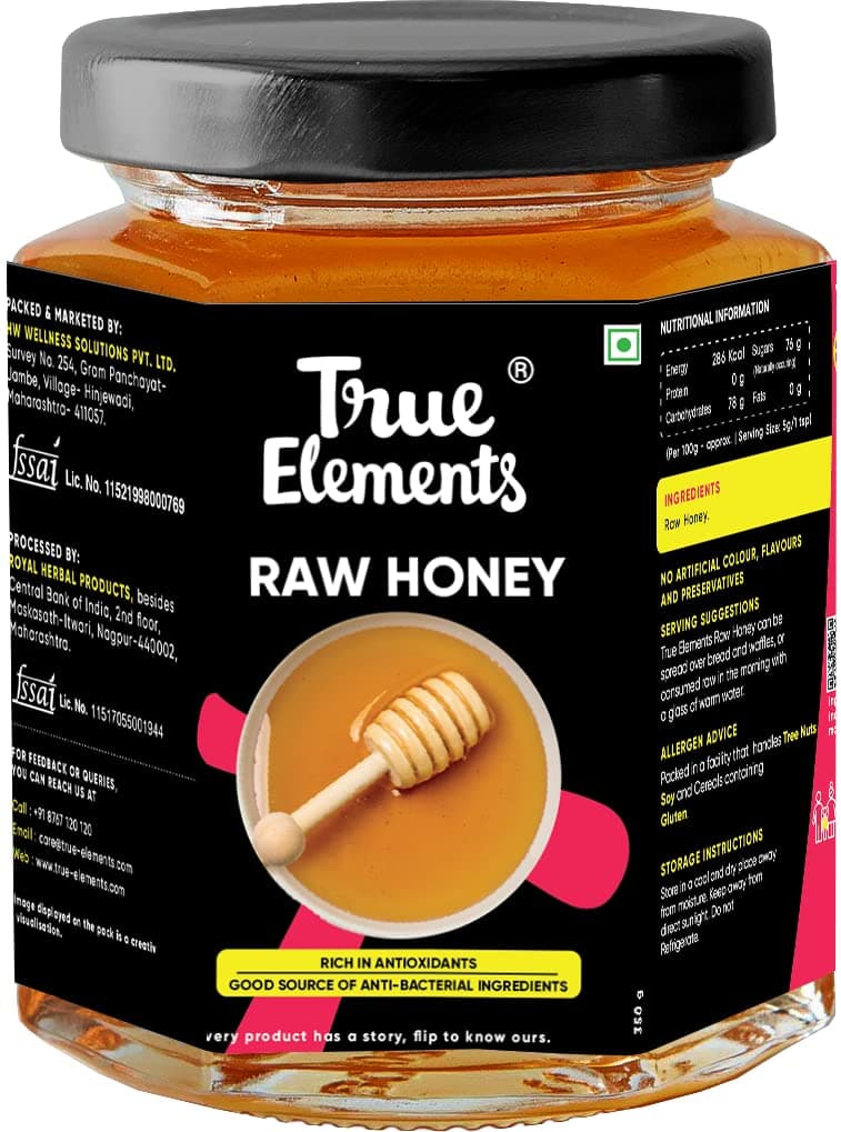 True Elements Raw Honey 350gm - 100% Natural, Clean and Unprocessed Honey | P...