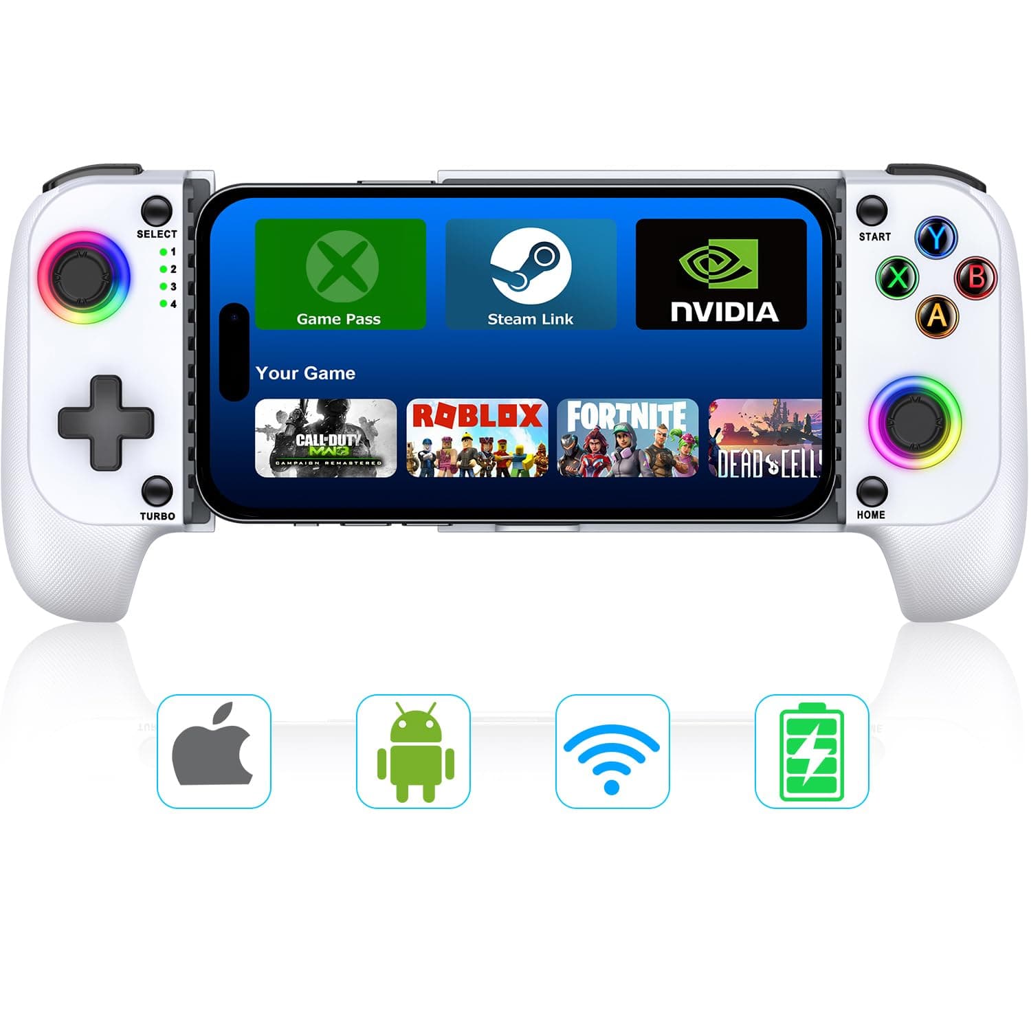 【Anti-Drift & Fast-Connect】Wireless Game Controller for iPhone/Android | Hall Joysticks Bluetooth Phone Controller, For Cloud Gaming, Genshin Impact, PUBG, Roblox, Call of Duty Mobile Gamers,White