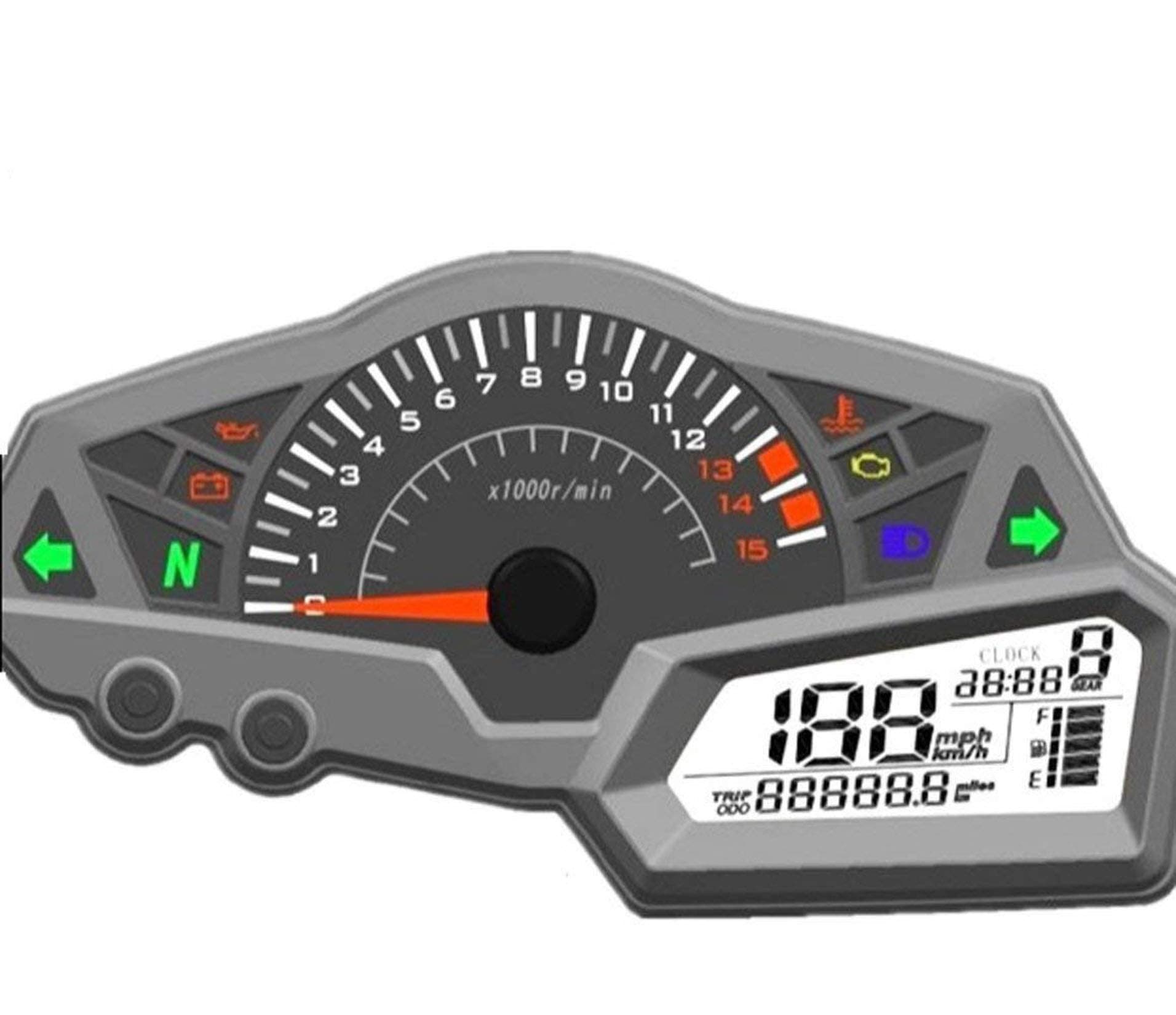 SAMDO Universal Motorcycle Speedometer 6 Gear LCD Odometer Tachometer Motorcycle Gauge 0-199km/h