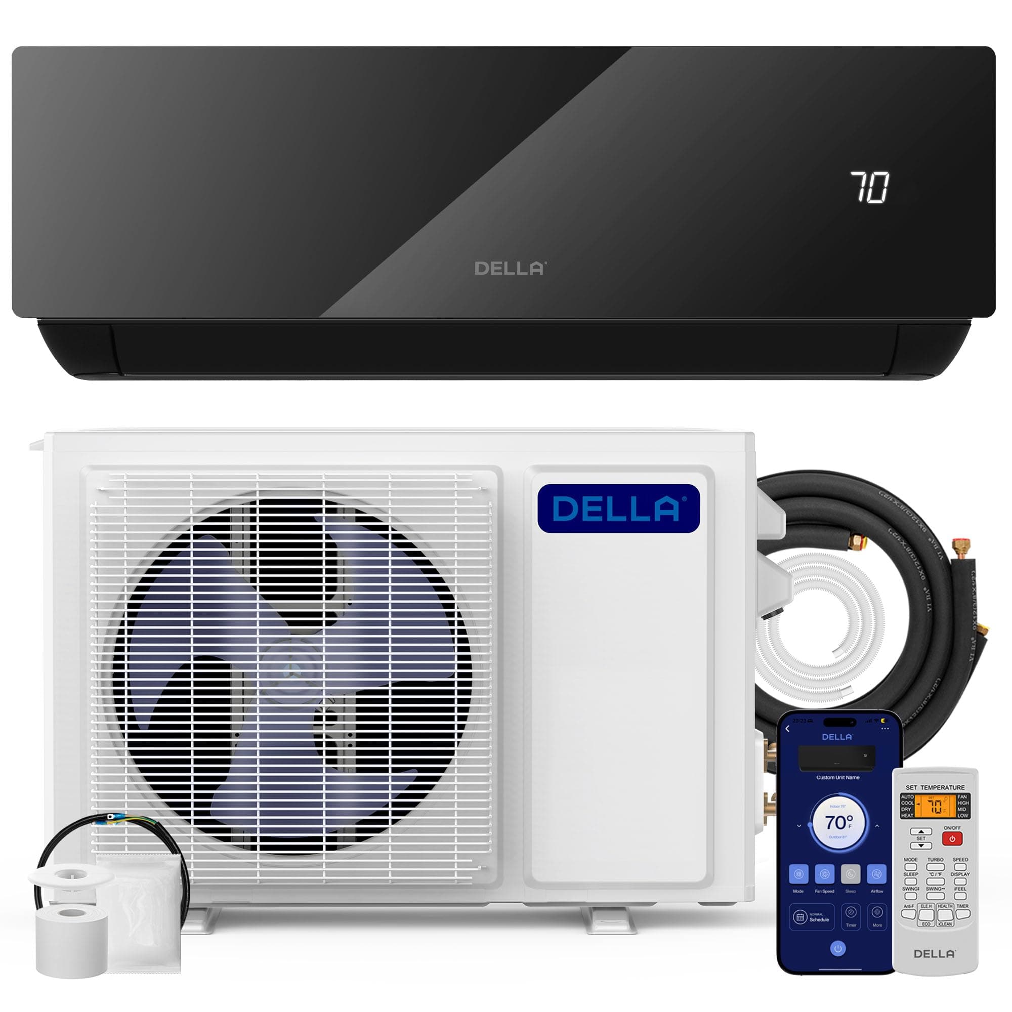 DELLA Umbra Series 12000 BTU Mini Split AC Wifi Enabled Work with Alexa 17 SEER2 Energy Saving Cools Up to 550 Sq.Ft & Pre-Charged Heat Pump Ductless Inverter System
