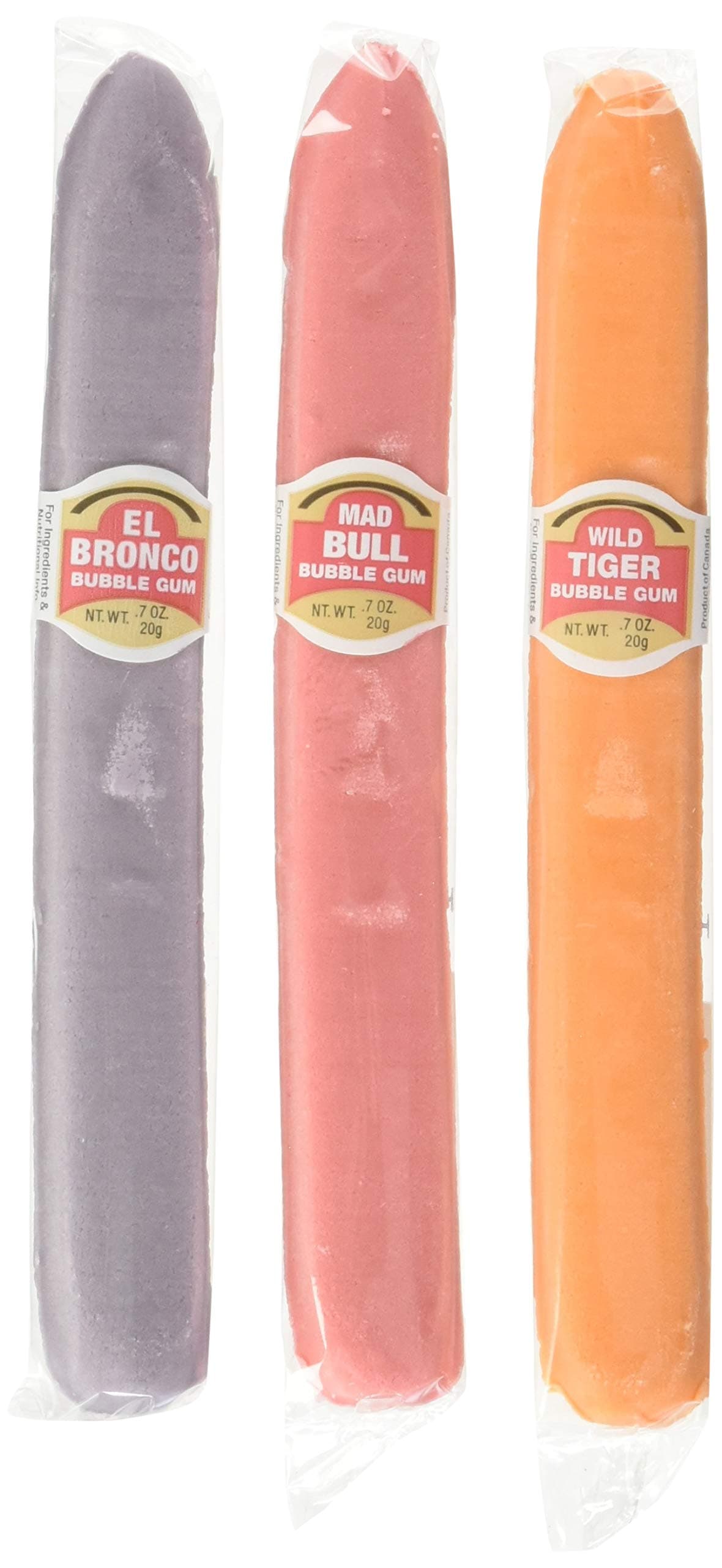 Original Bubble Gum El Bubble II - Assorted Flavors: Wild Tiger (Orange), El Bronco (Purple/Grape), Mad Bull (Pink/Strawberry) - 36 Pieces, 25.4 Ounce