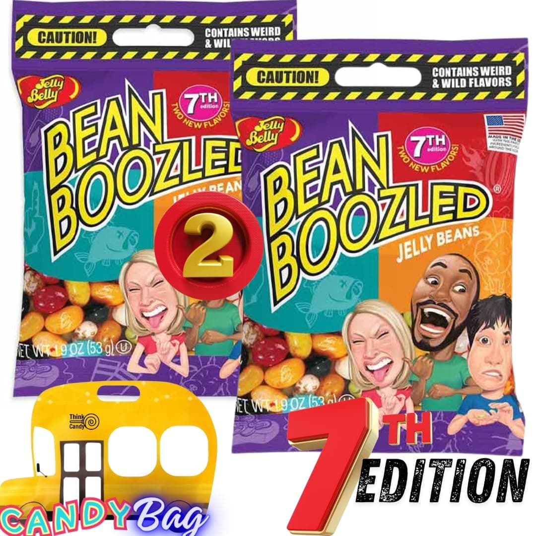 (2 PACK) Bean Boozled 7th Edition Jelly Beans, Weird Flavored Chewy Candies, Refill Bags for Dispensers & Spinner Challenge Games -Resealable Candies ZipBag by Think Candy Included (7th EDITION)
