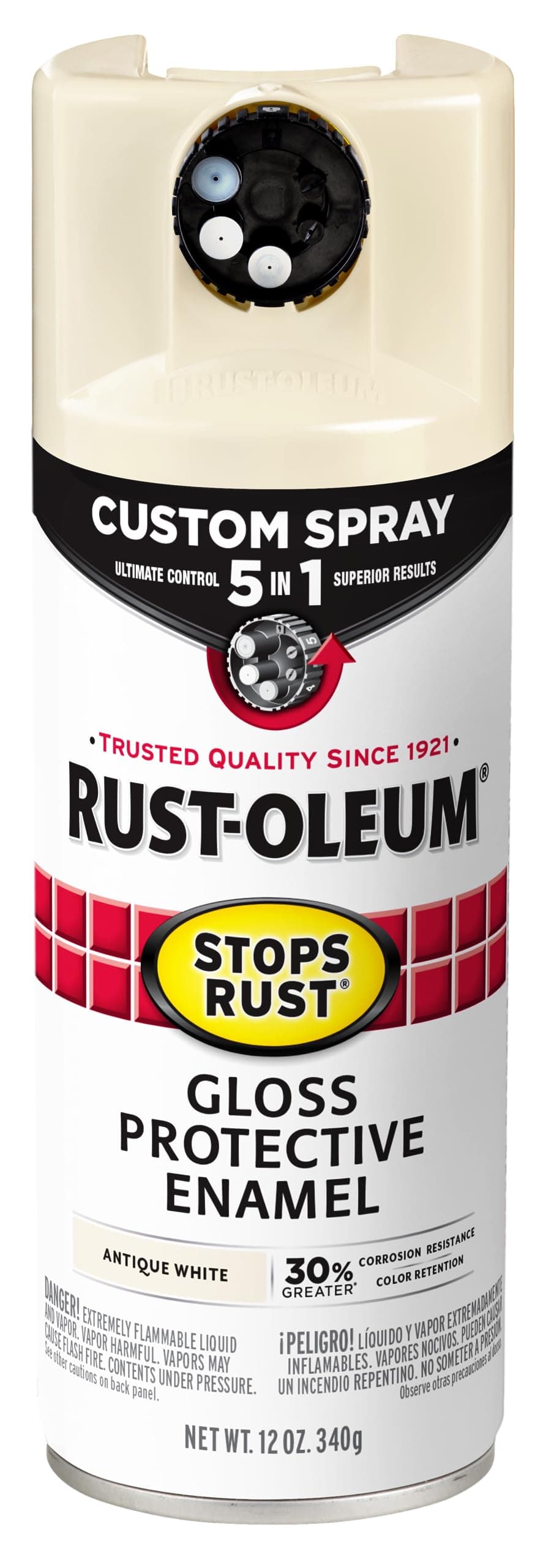 376887 Stops Rust Custom Spray 5-in-1 Spray Paint, 12 oz, Gloss Antique White, (Pack of 1)