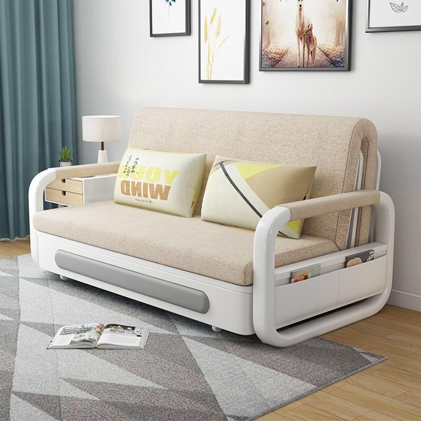 Pull Out Sofa Bed,Sofa Chair Bed,Convertible Sofa Chair 2-in-1 Sofa and bed combination,with Storage, Couch Bed for Living Room,for Living Room Apartment Small Space (180cm, off white)