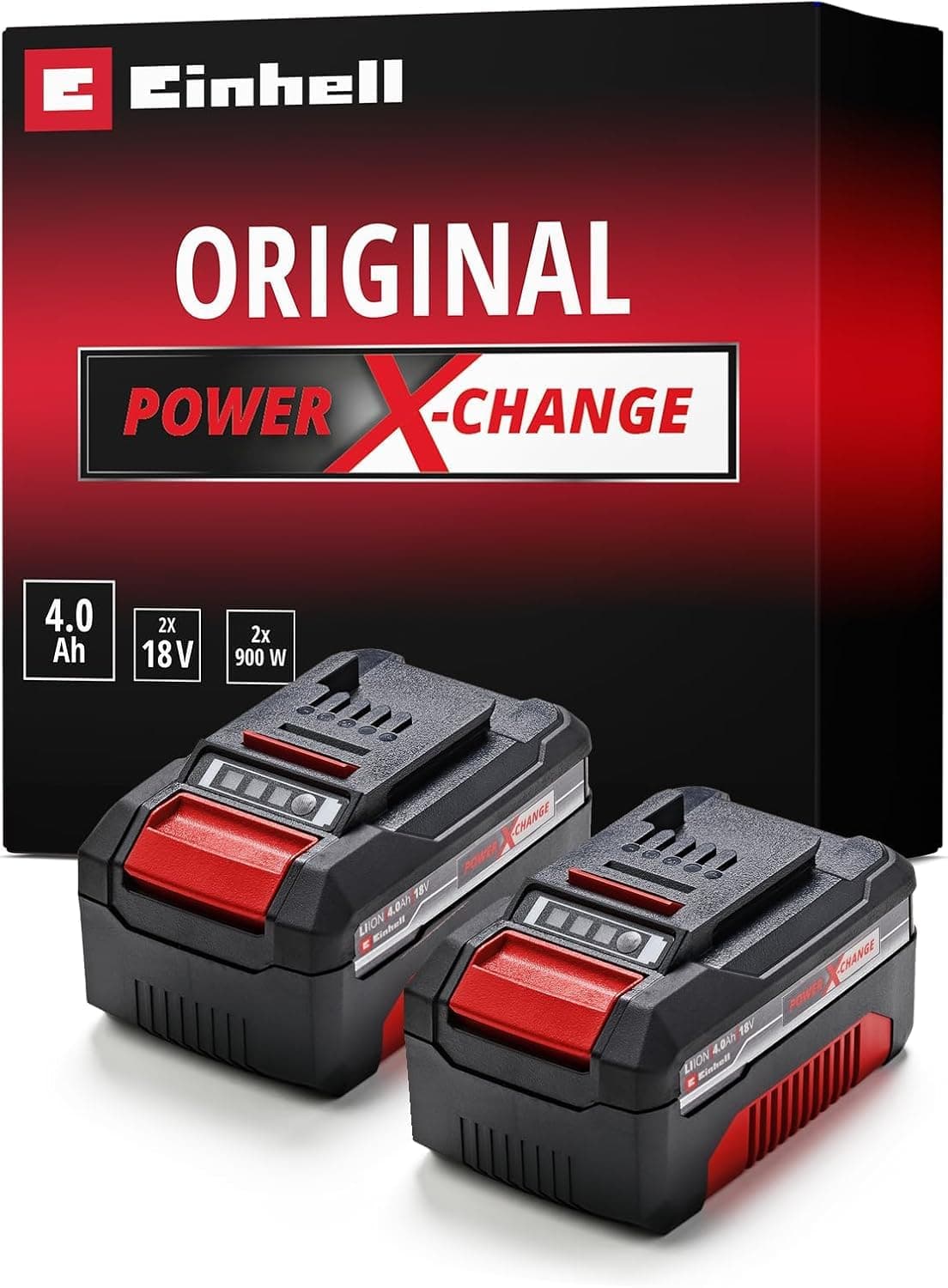 Einhell 18V 4.0Ah Lithium-Ion Battery Twin Pack Power X-Change 2 x 4.0Ah Batteries, Universally Compatible With All Einhell PXC Power Tools And Garden Machines